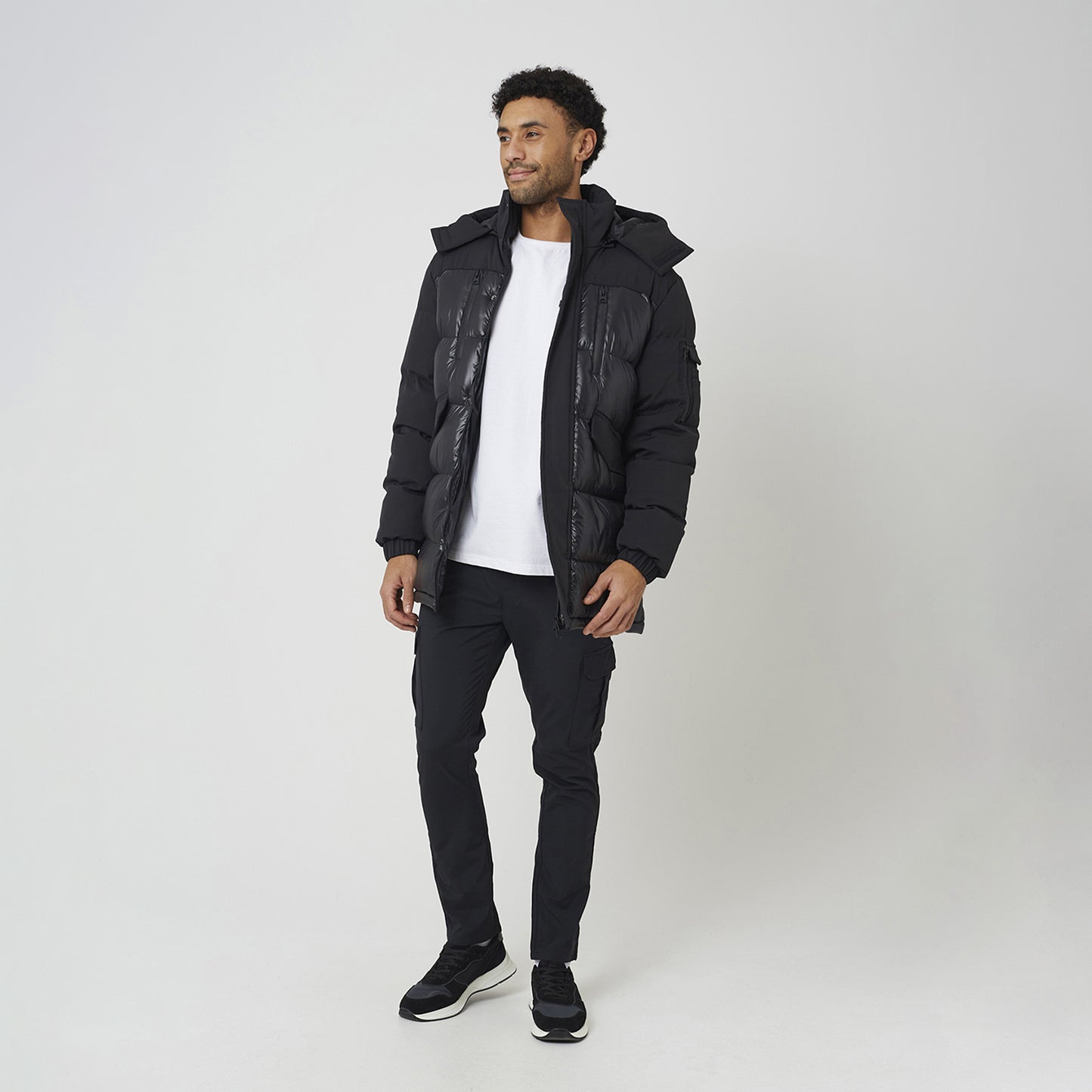 Brave Soul Black Longline Hooded Padded Jacket  - Black Image 3