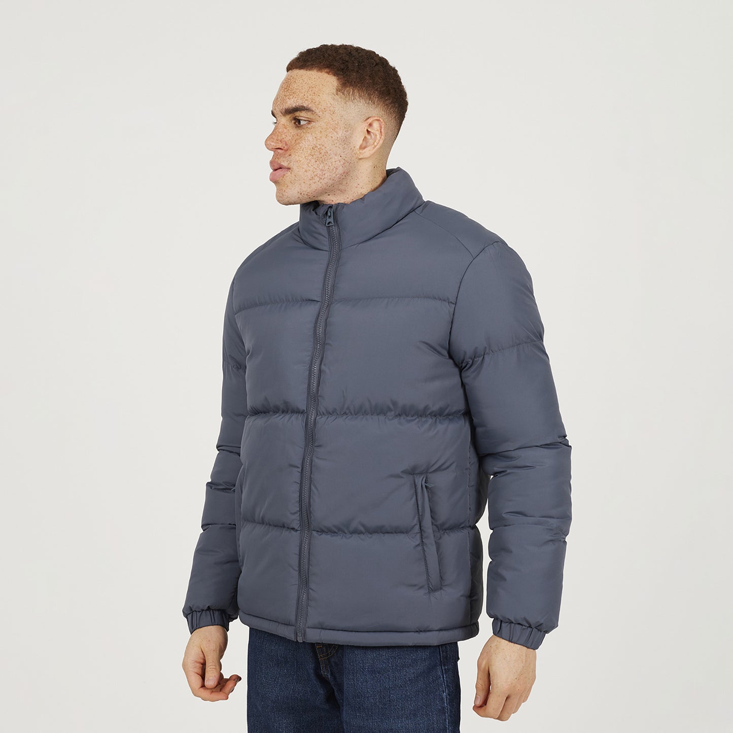 Brave Soul Blue Funnel Neck Padded Jacket - Blue Image 4