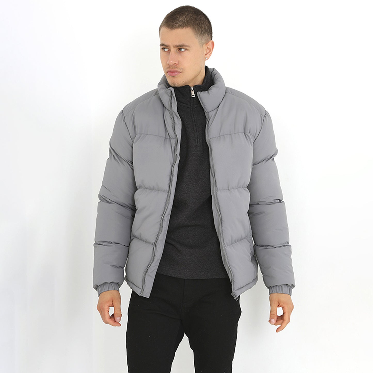Brave Soul Grey Funnel Neck Padded Jacket - Grey Image 1