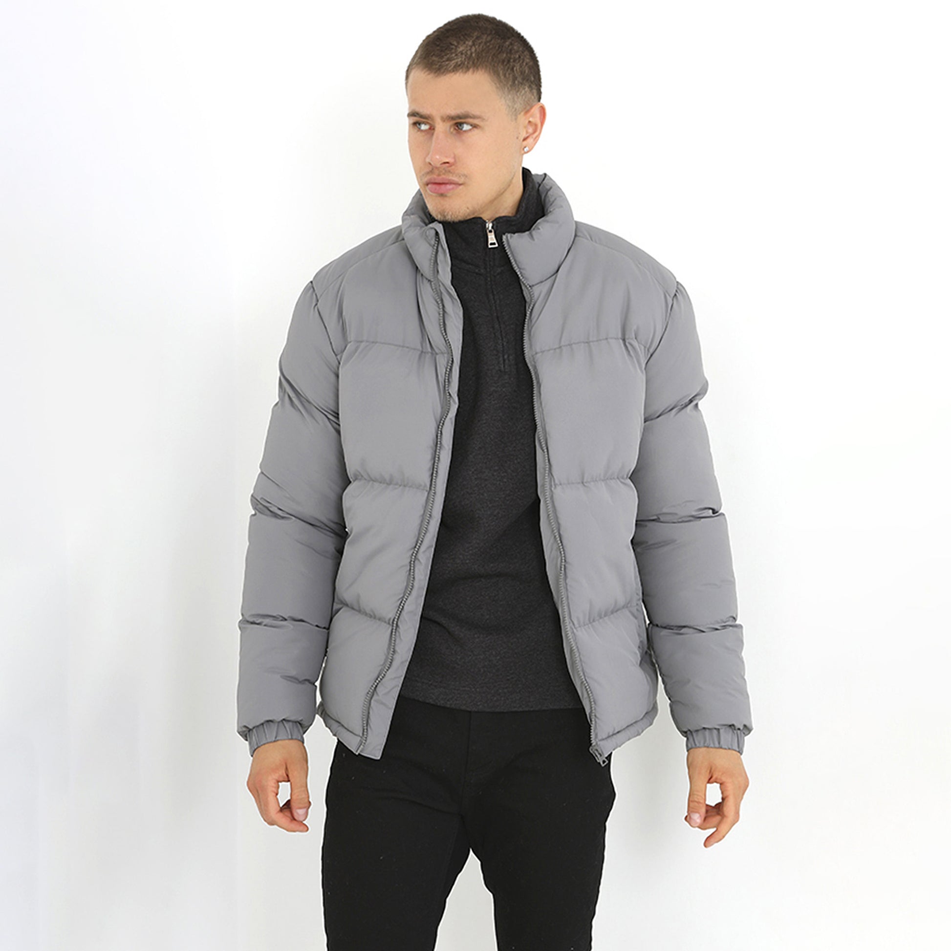 Brave Soul Grey Funnel Neck Padded Jacket - Grey Image 1