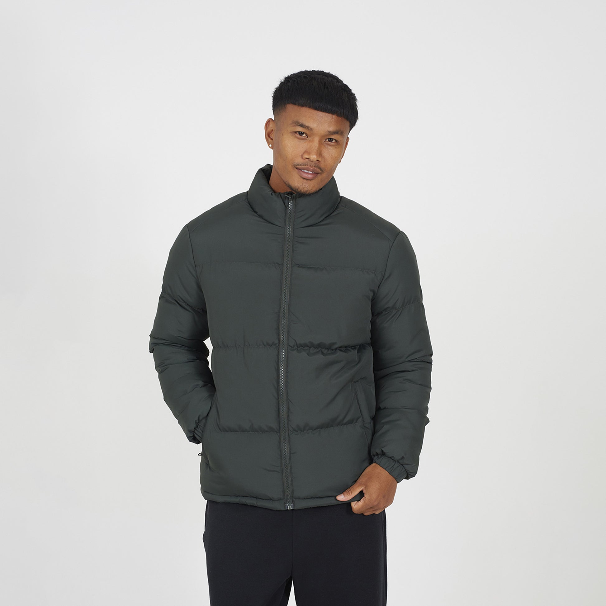 Brave Soul Khaki Funnel Neck Padded Jacket - Khaki Image 1