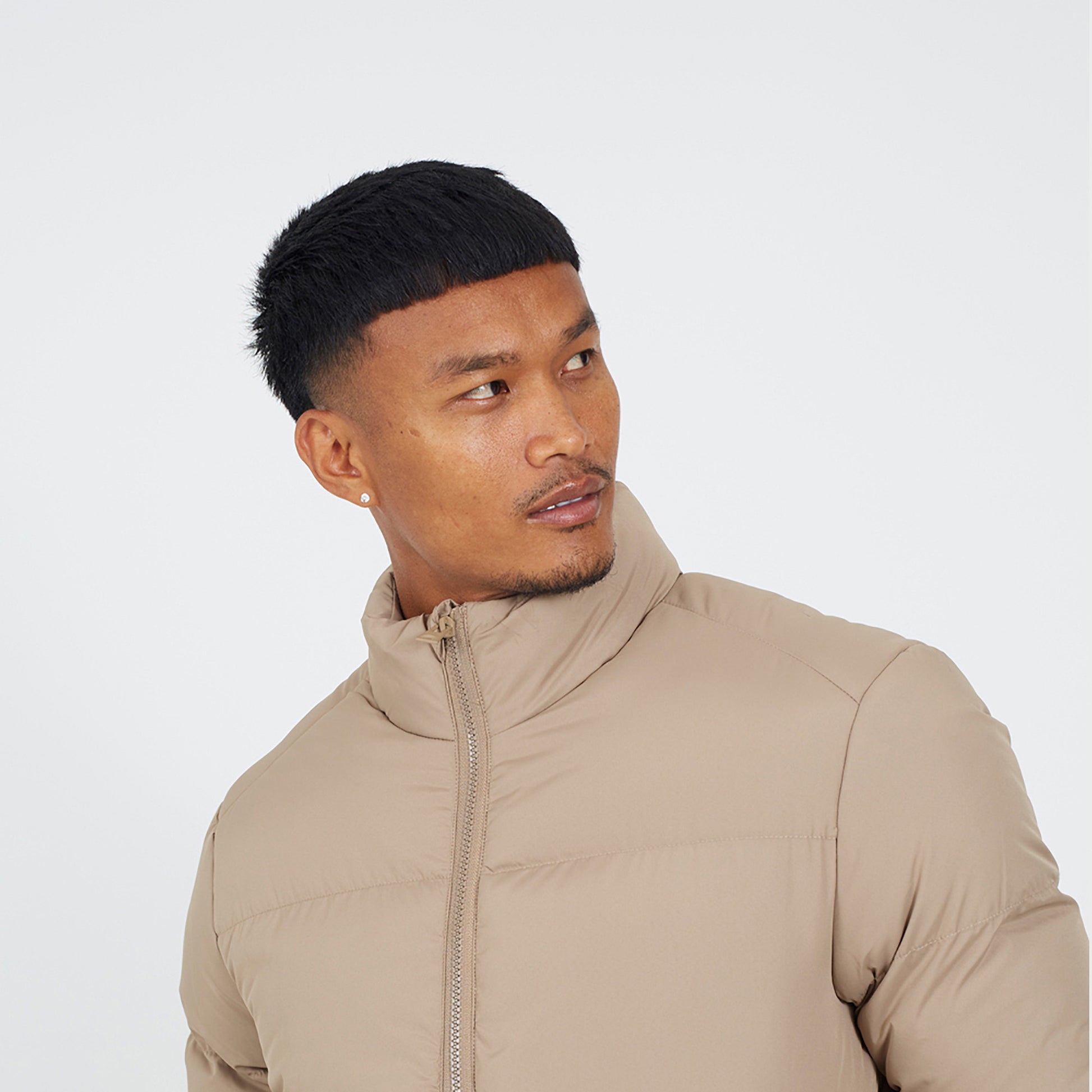 Brave Soul Stone Funnel Neck Padded Jacket - Stone Image 4