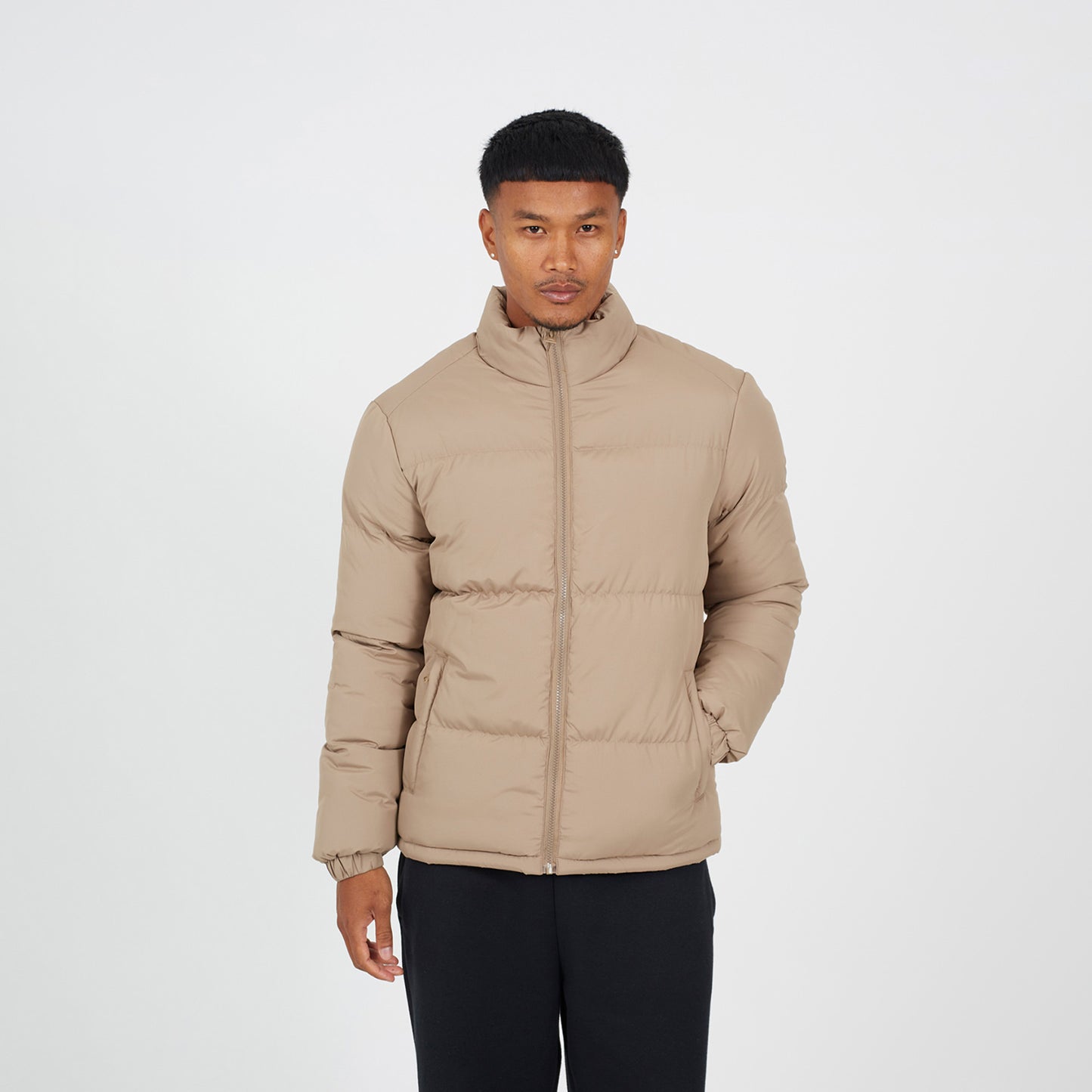 Brave Soul Stone Funnel Neck Padded Jacket - Stone Image 1