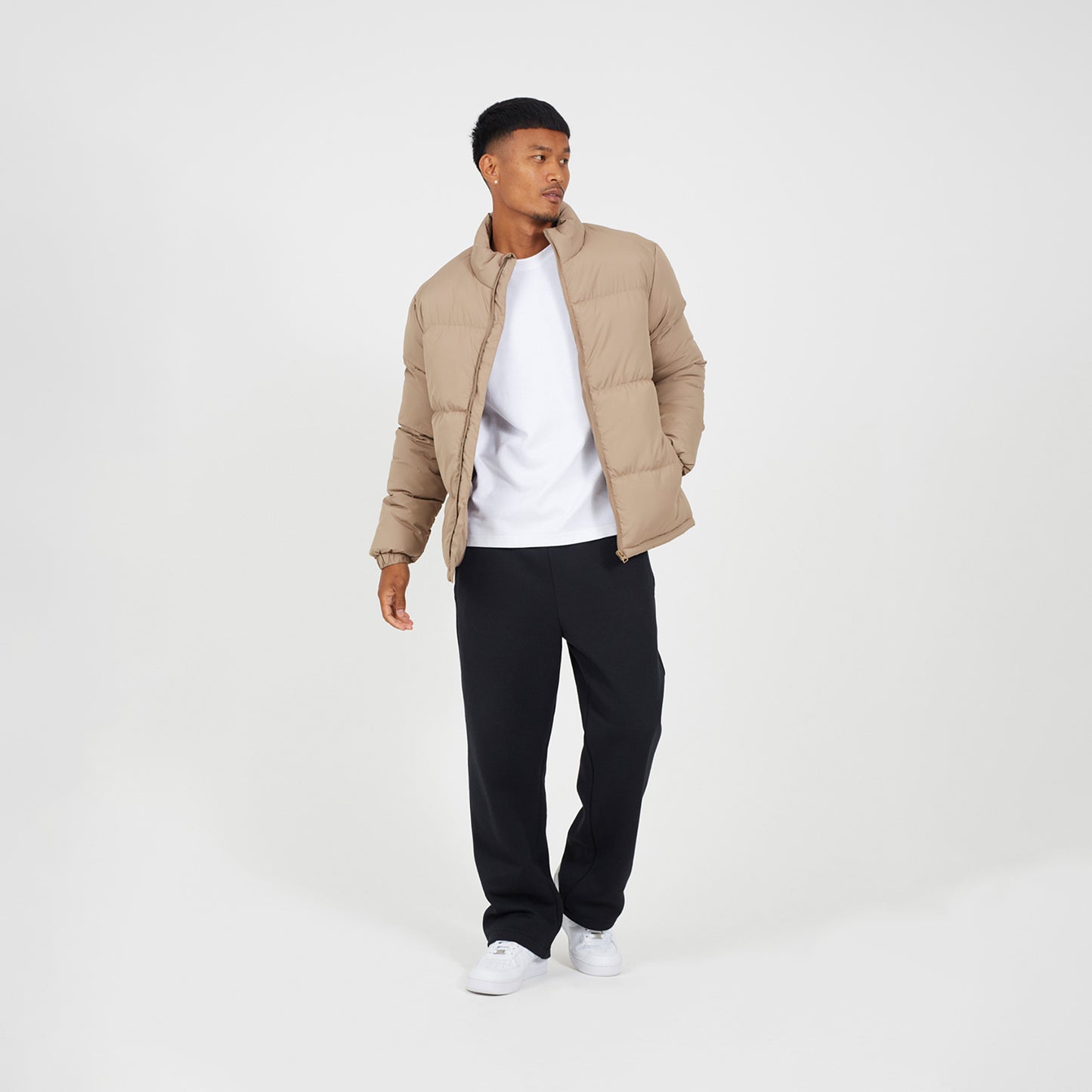 Brave Soul Stone Funnel Neck Padded Jacket - Stone Image 3