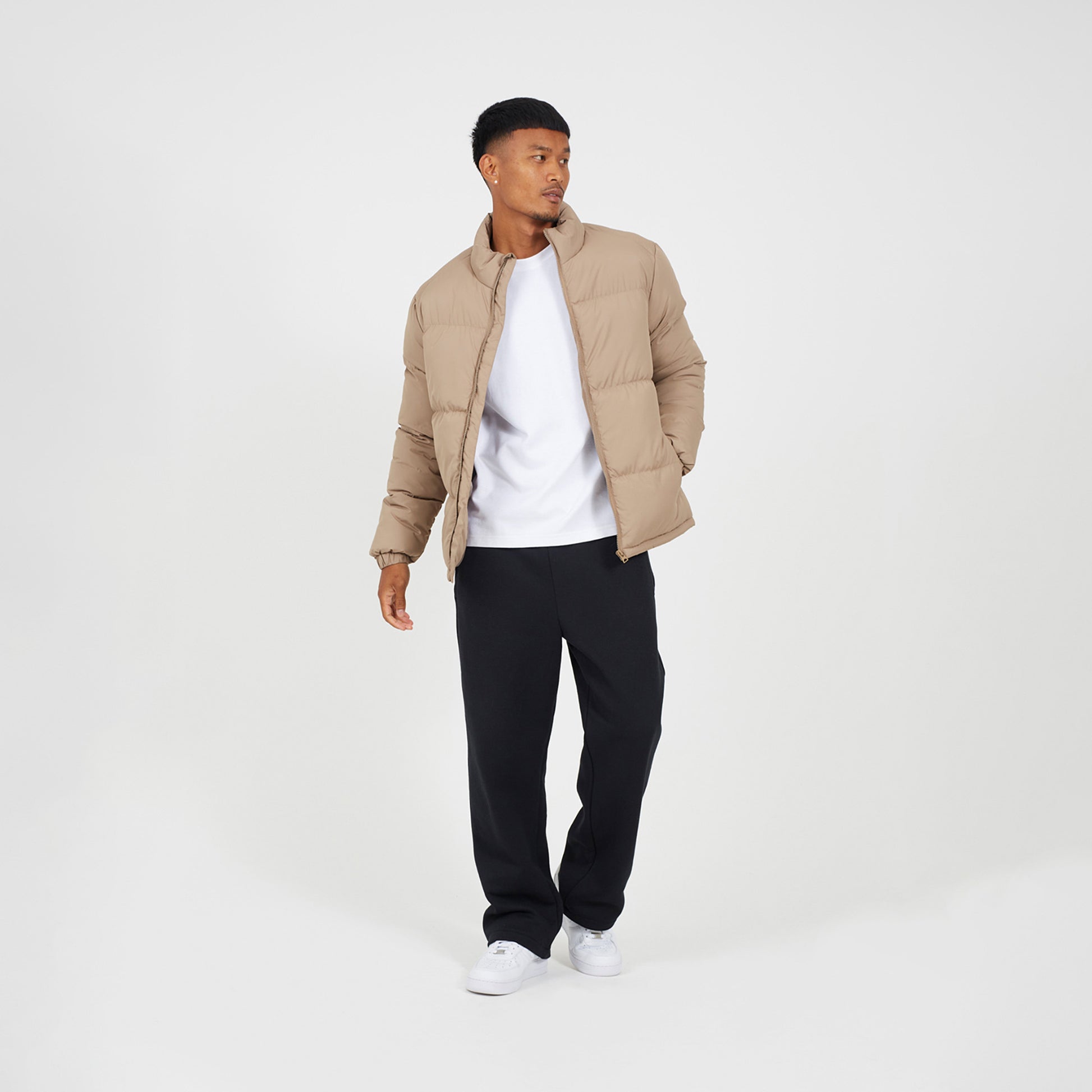 Brave Soul Stone Funnel Neck Padded Jacket - Stone Image 3