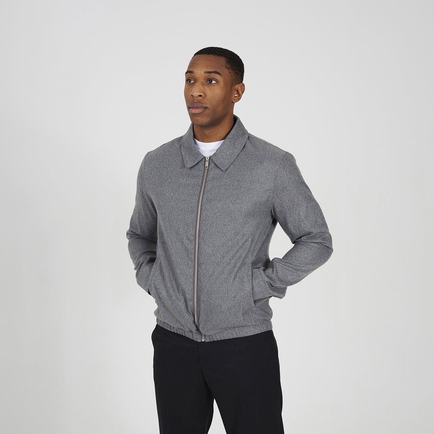 Brave Soul Grey Harrington Style Zip Through Jacket - Grey Image 1
