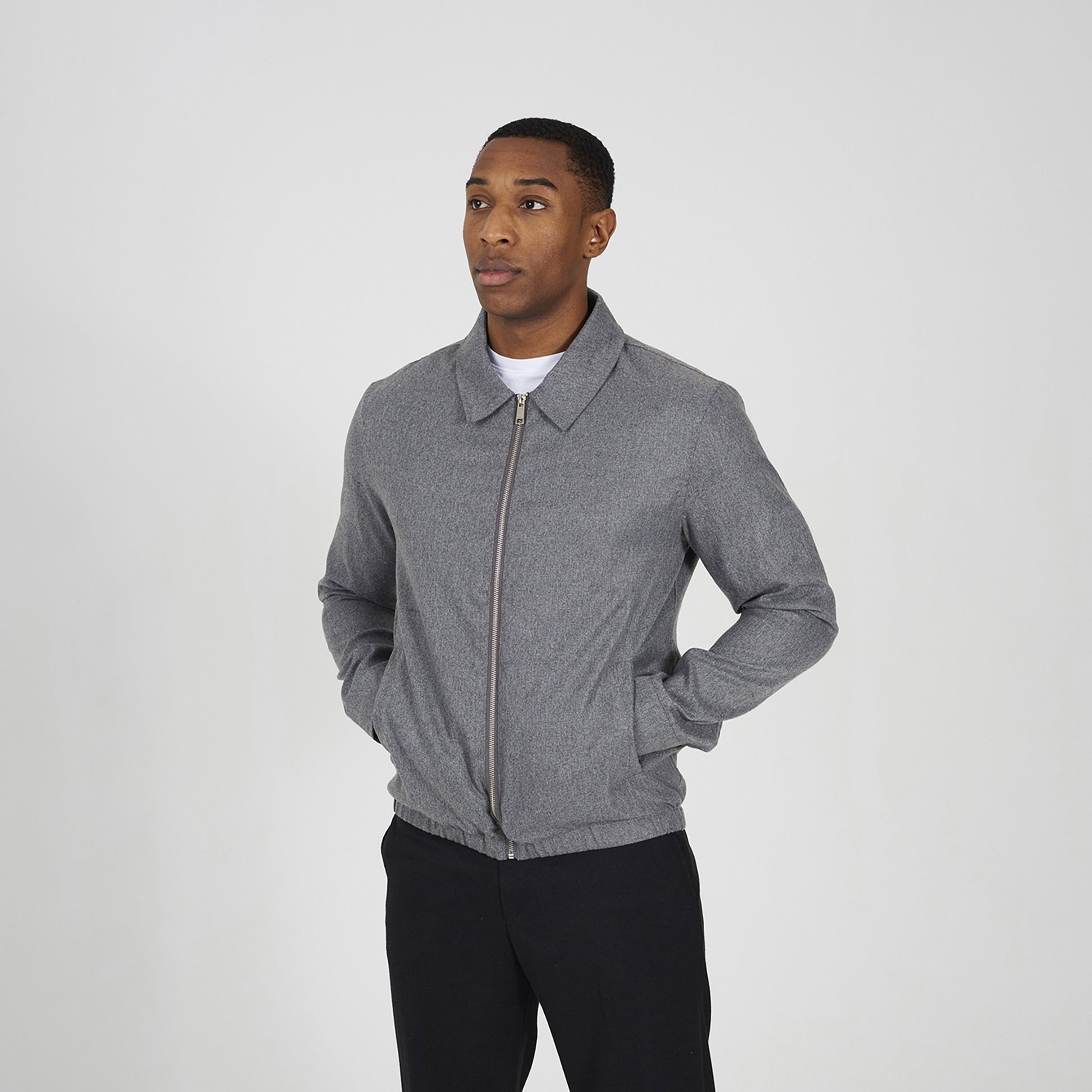 Brave Soul Grey Harrington Style Zip Through Jacket - Grey Image 1