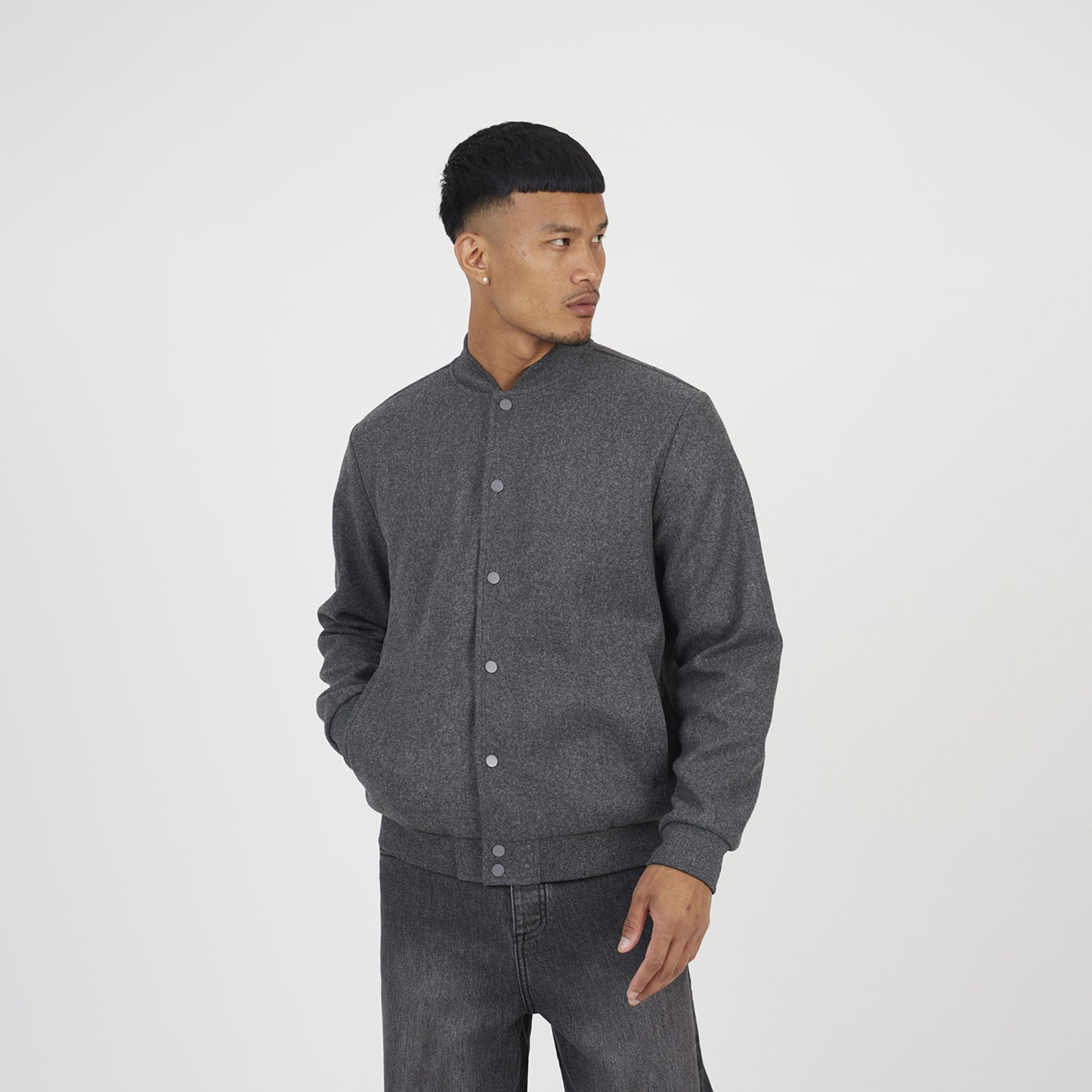 Brave Soul Charcoal Bomber Style Jacket - Charcoal Image 1