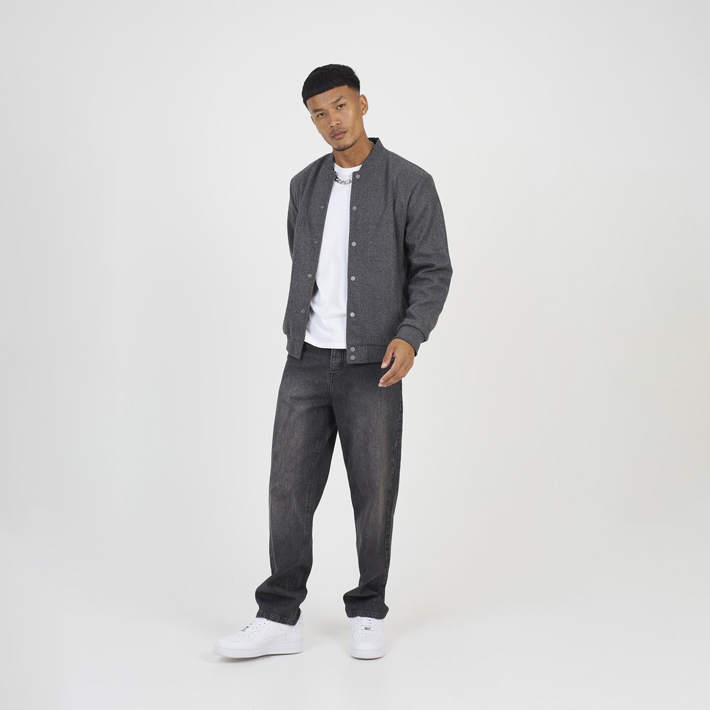 Brave Soul Charcoal Bomber Style Jacket - Charcoal Image 3