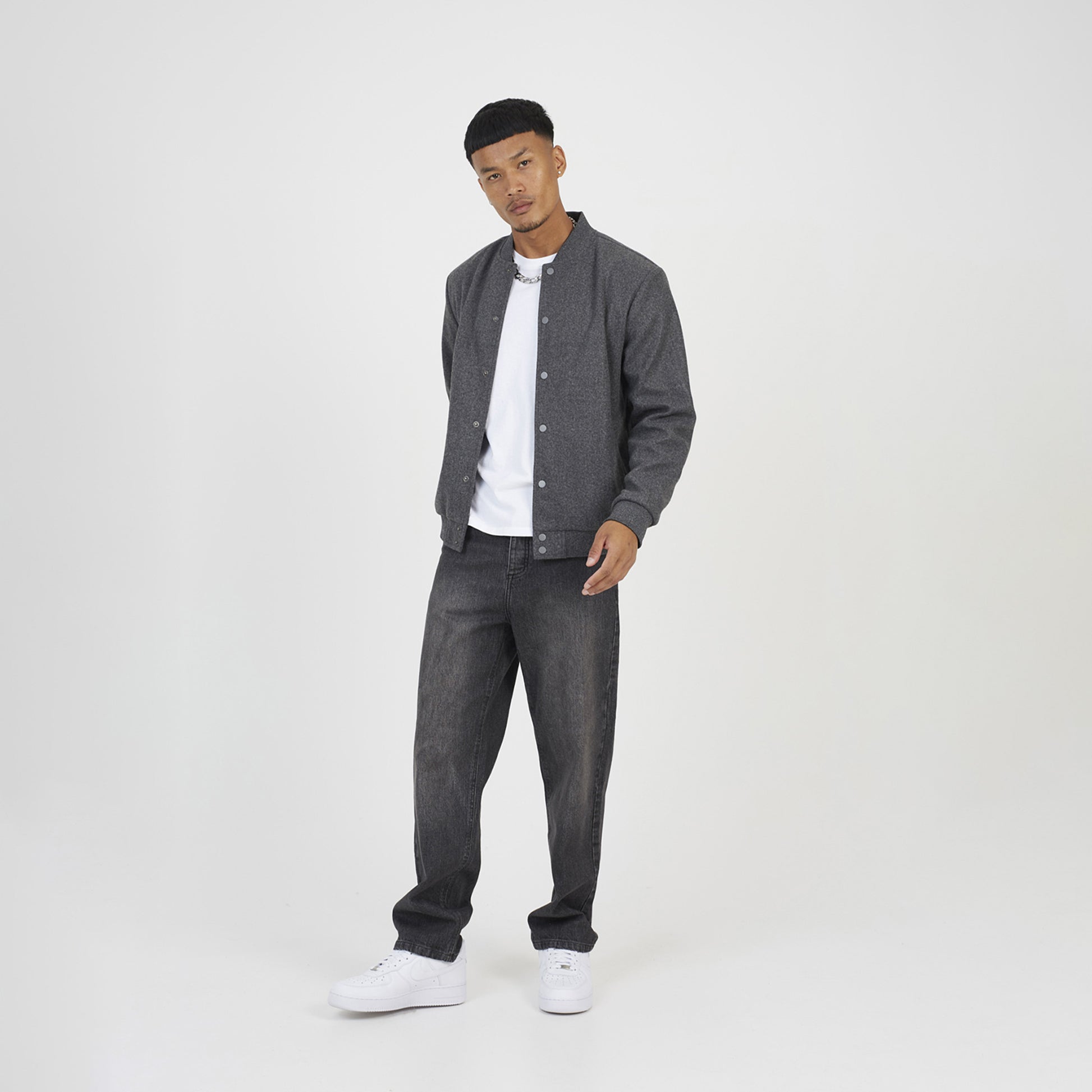 Brave Soul Charcoal Bomber Style Jacket - Charcoal Image 3