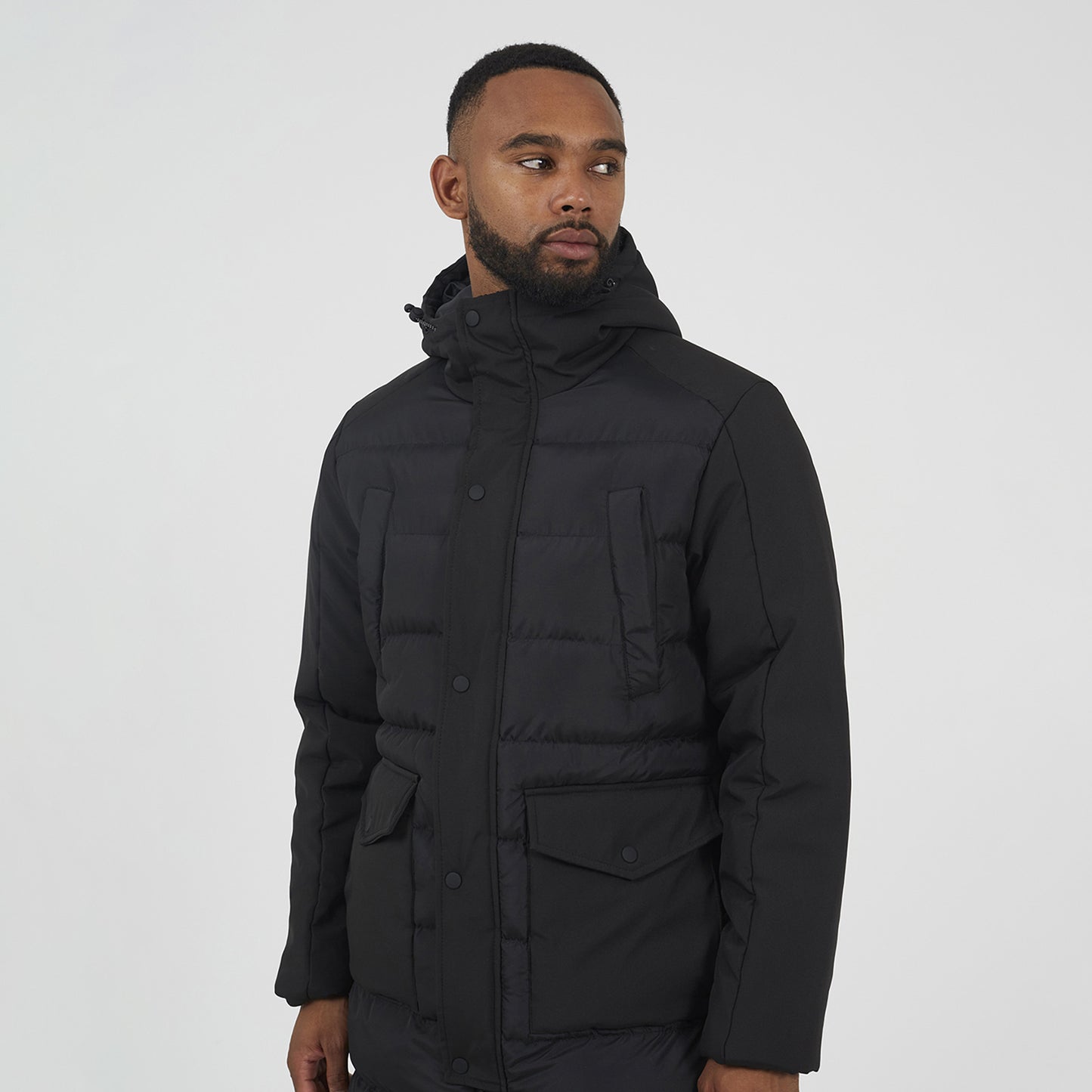 Brave Soul Black Padded Hooded Longline Jacket - Black Image 4