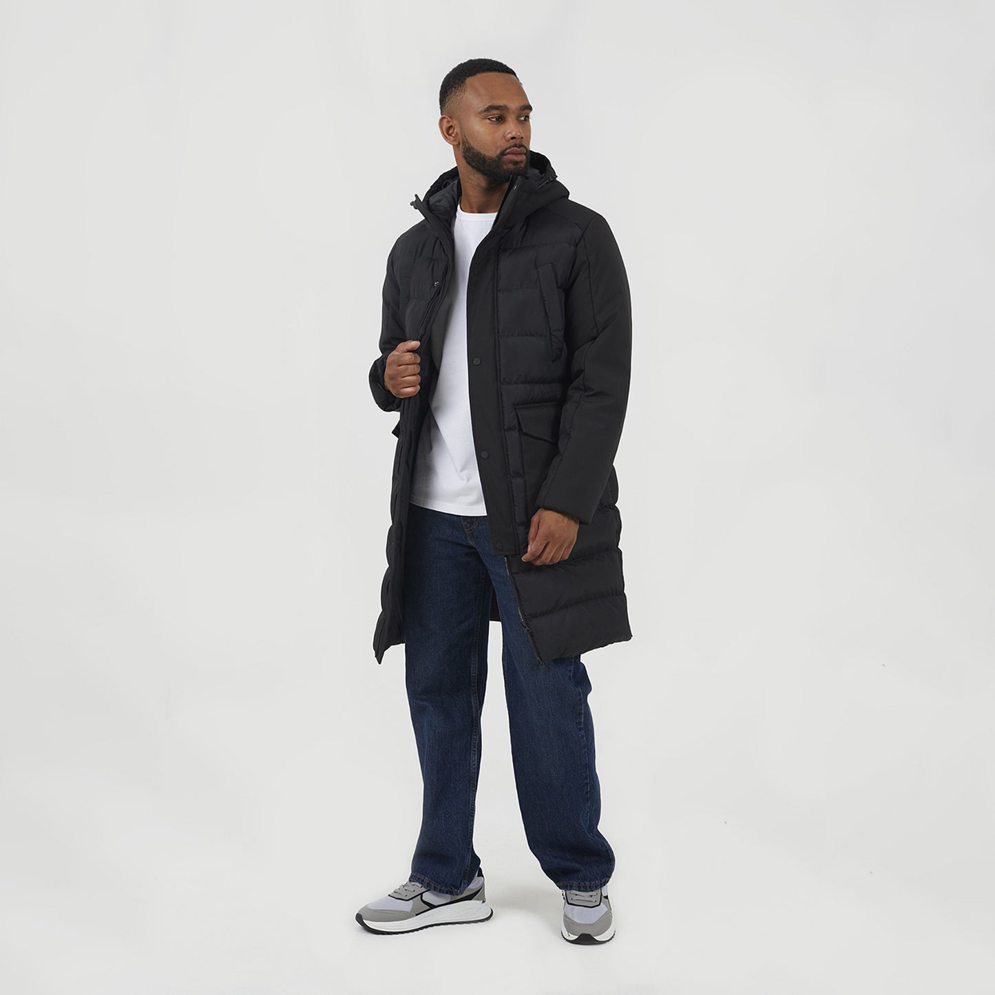 Brave Soul Black Padded Hooded Longline Jacket - Black Image 3