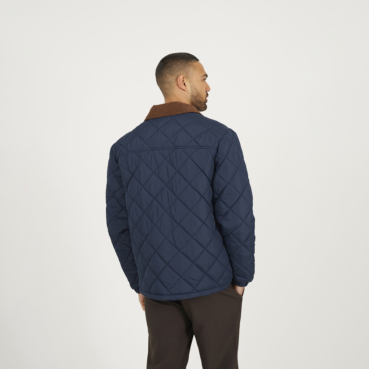 Brave Soul Navy Quilted Coach Jacket with Cord Collar - Navy Image 2