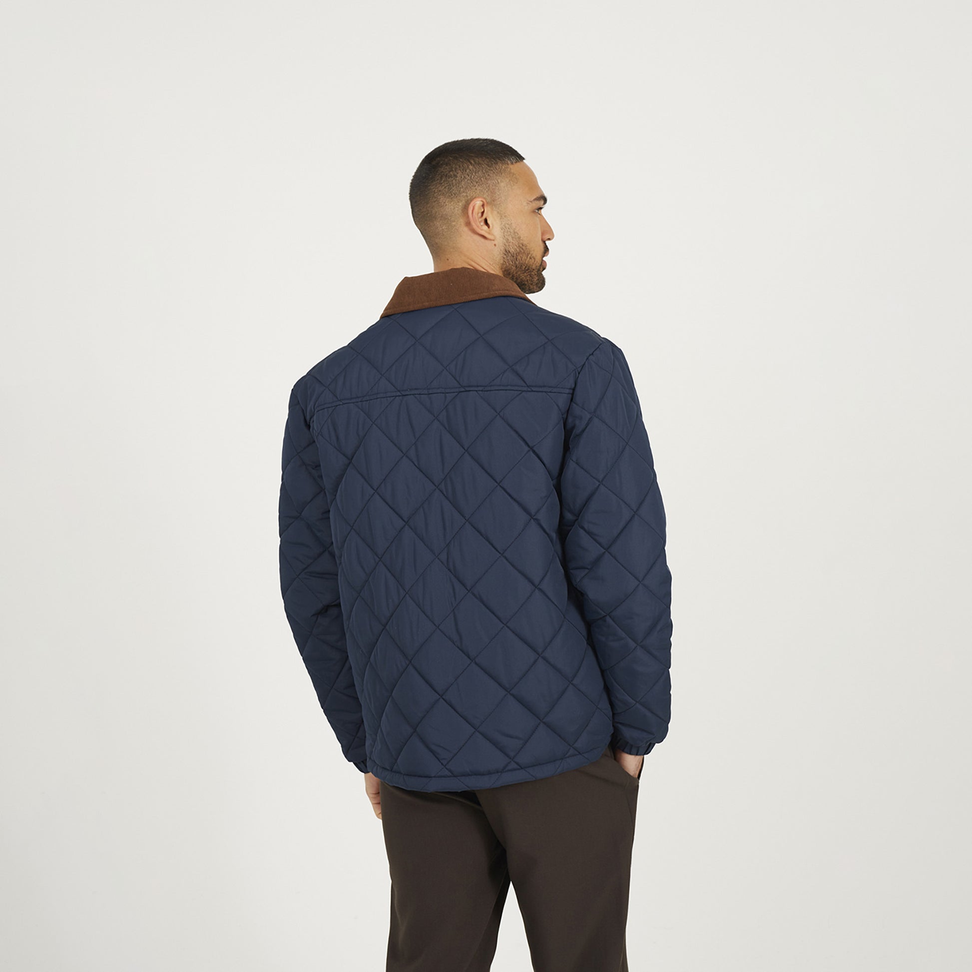 Brave Soul Navy Quilted Coach Jacket with Cord Collar - Navy Image 2