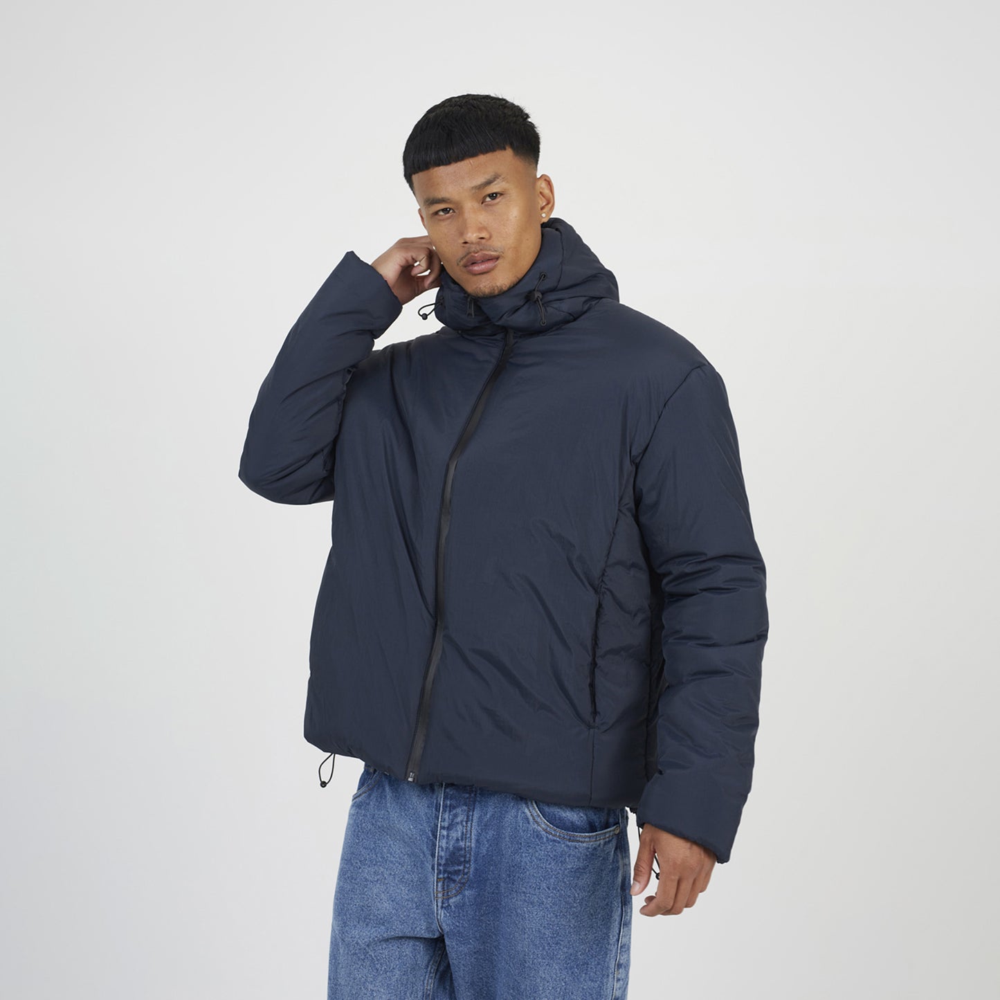 Brave Soul Navy Padded Hooded Jacket - Navy Image 1
