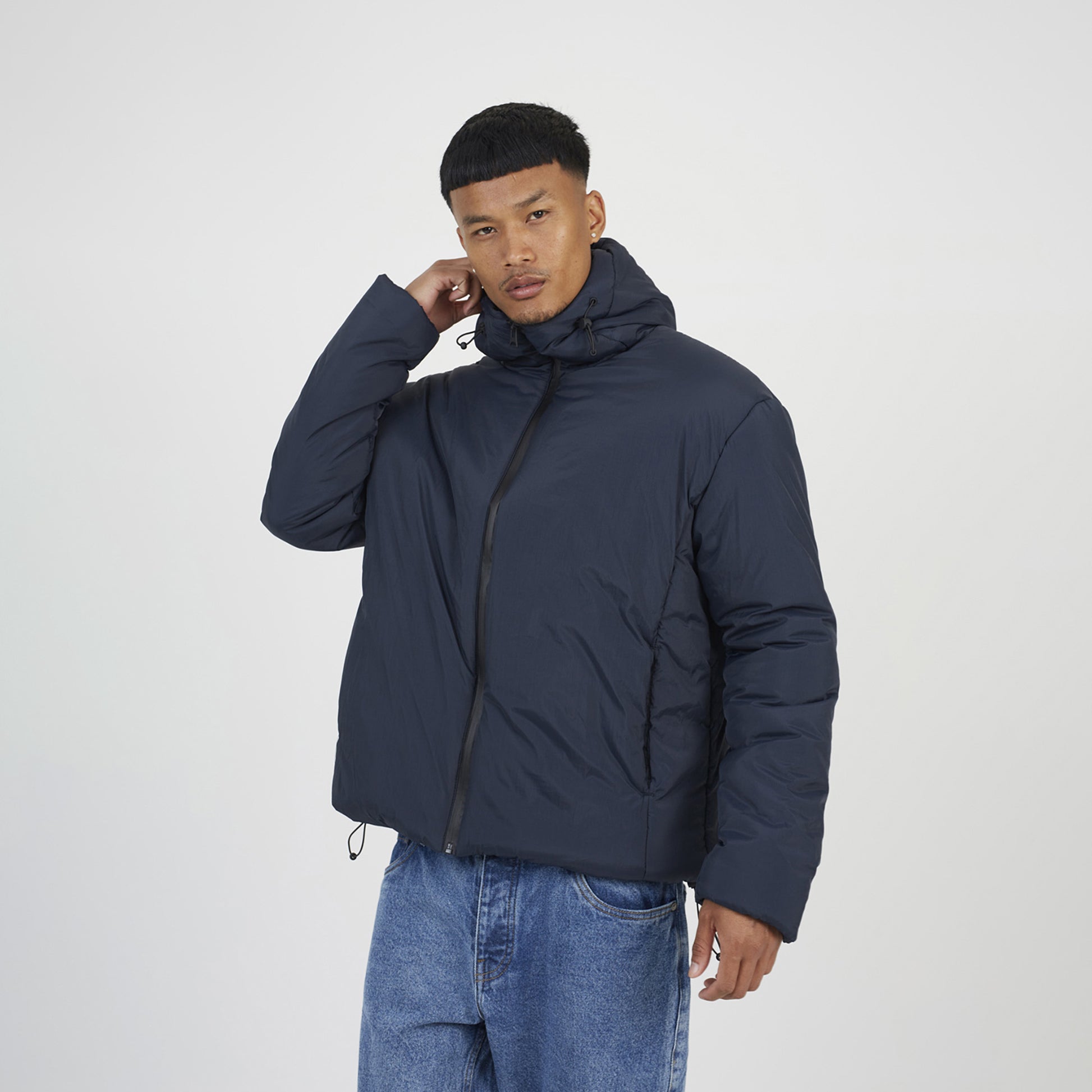 Brave Soul Navy Padded Hooded Jacket - Navy Image 1