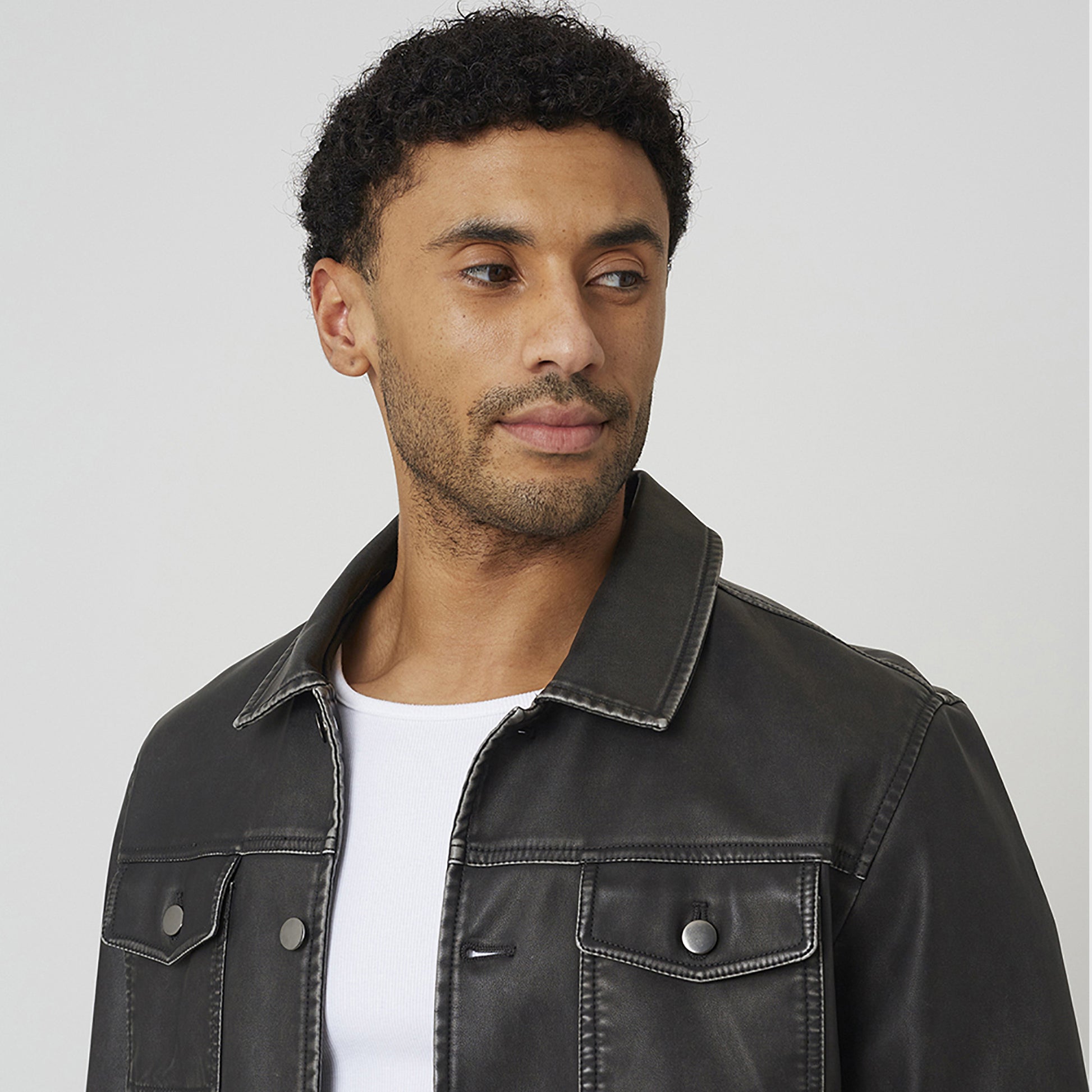 Brave Soul Black Faux Leather Button Through Shacket - Black Image 4