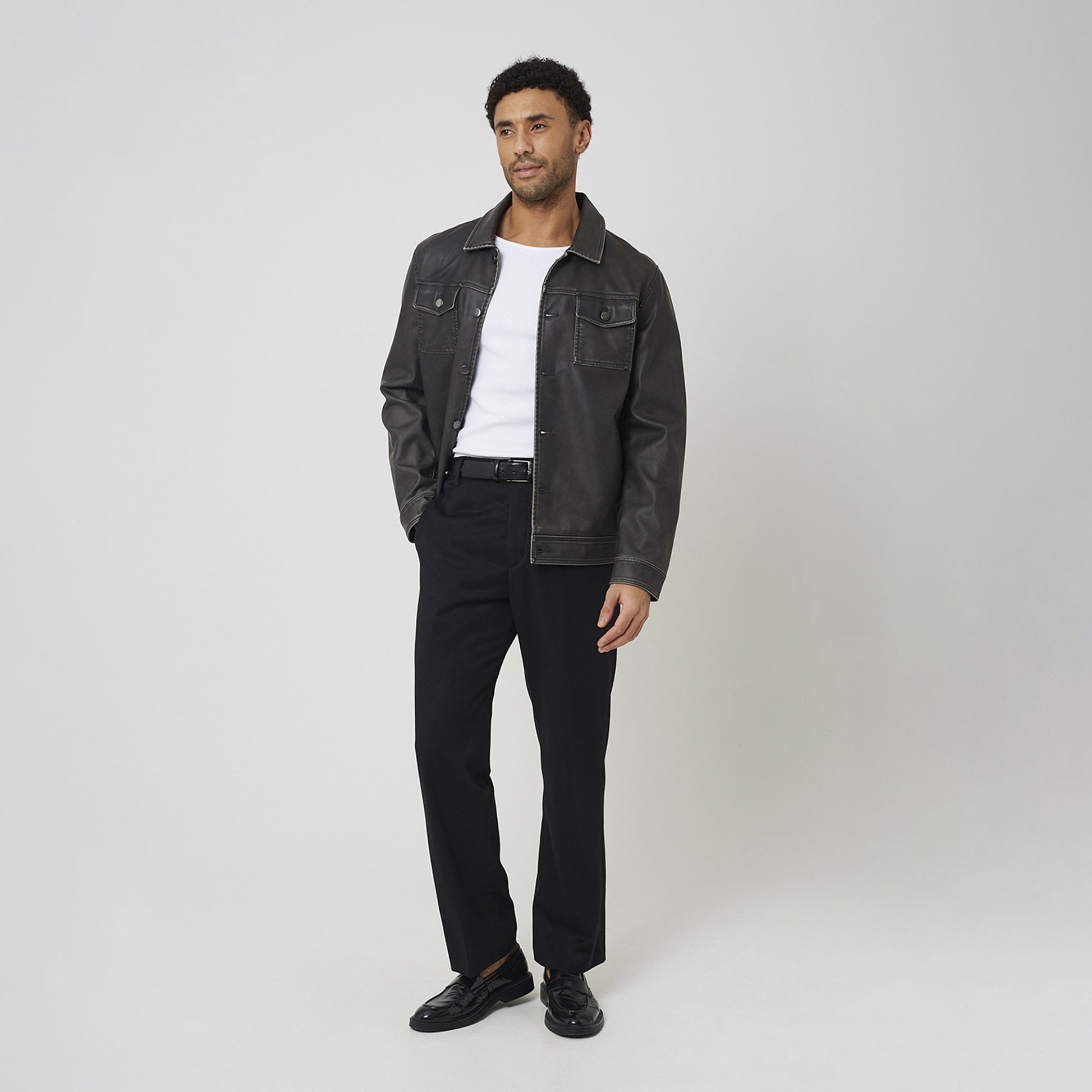 Brave Soul Black Faux Leather Button Through Shacket - Black Image 3