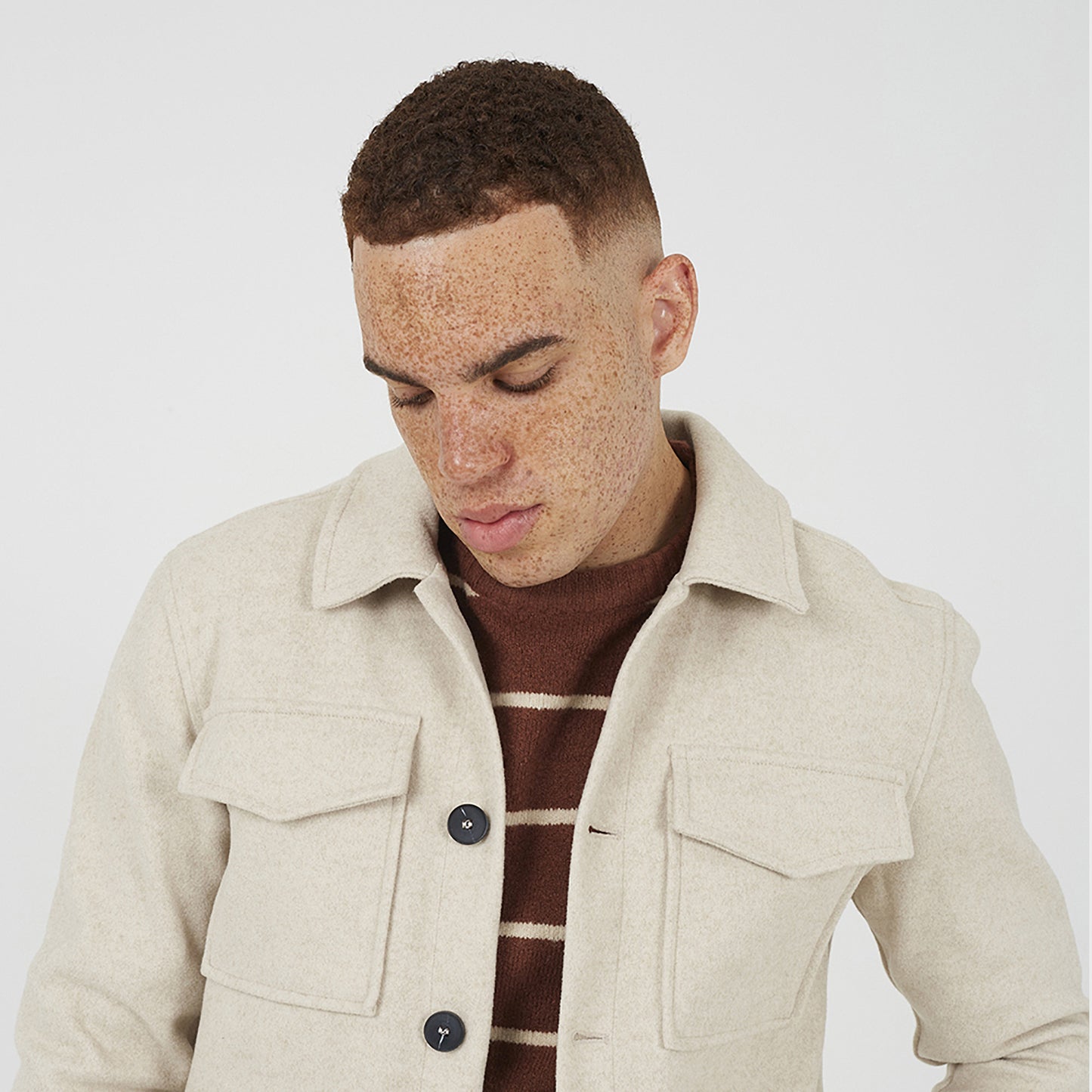 Brave Soul Stone Wool-Look Four Pocket Shacket - Stone Image 4