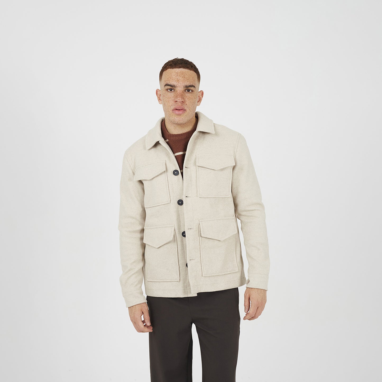 Brave Soul Stone Wool-Look Four Pocket Shacket - Stone Image 1