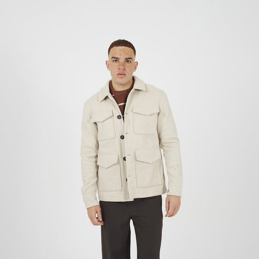 Brave Soul Stone Wool-Look Four Pocket Shacket - Stone Image 1