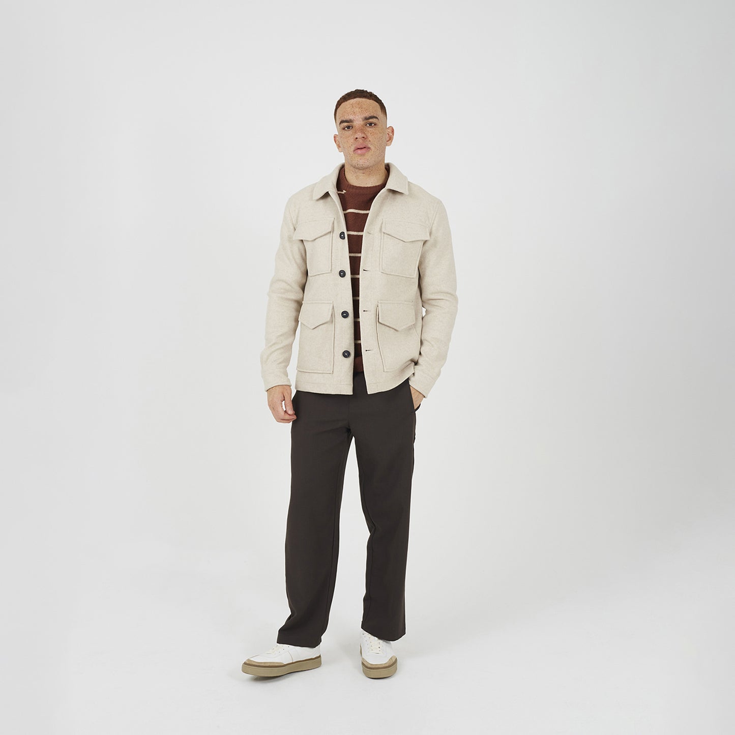 Brave Soul Stone Wool-Look Four Pocket Shacket - Stone Image 3