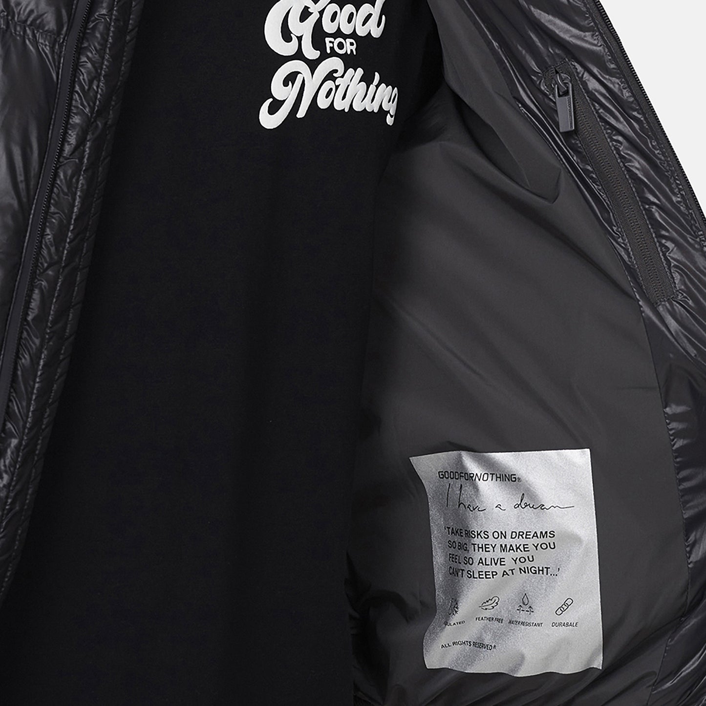 Good For Nothing  Charcoal Hooded Puffer Jacket - Charcoal Image 3