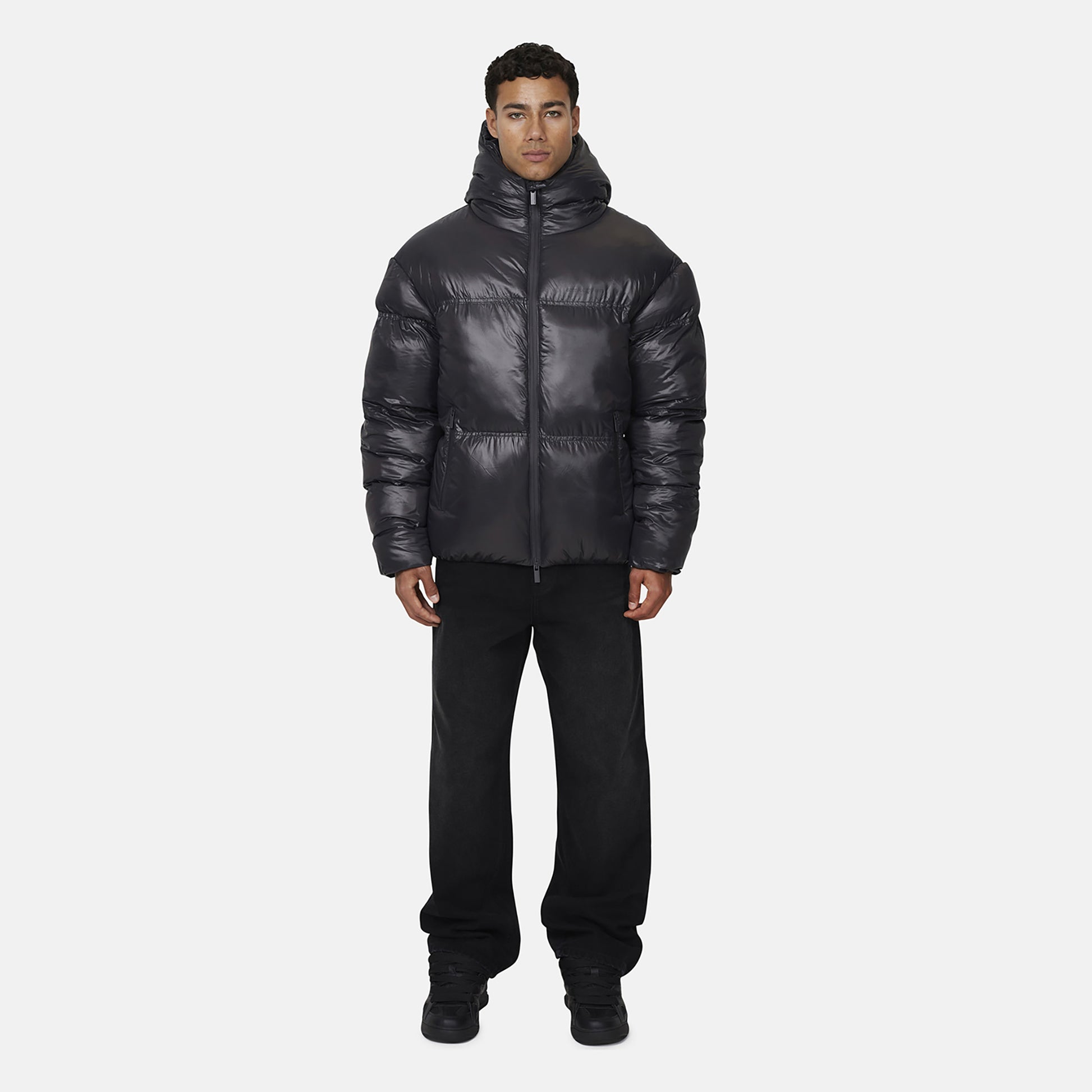 Good For Nothing  Charcoal Hooded Puffer Jacket - Charcoal Image 4