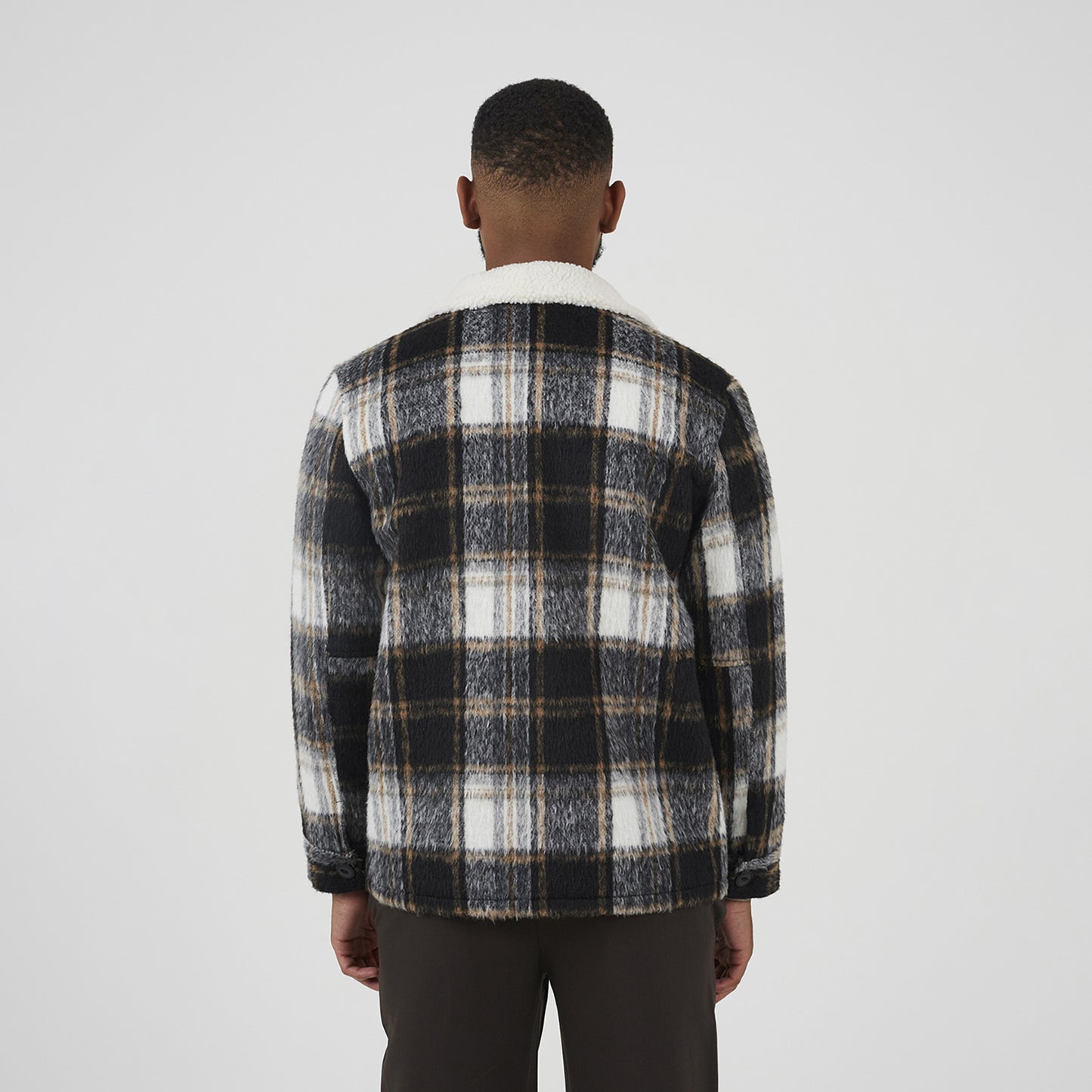 Brave Soul Black Brushed Check Jacket with Sherpa Collar - Black Image 2