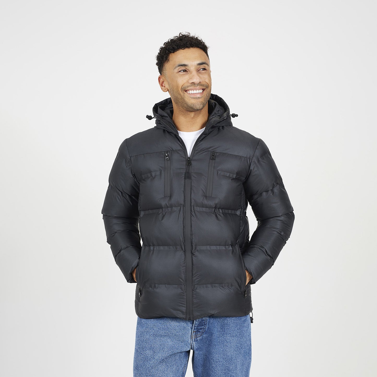 Brave Soul Black Heat Sealed Hooded Padded Jacket - Black Image 1