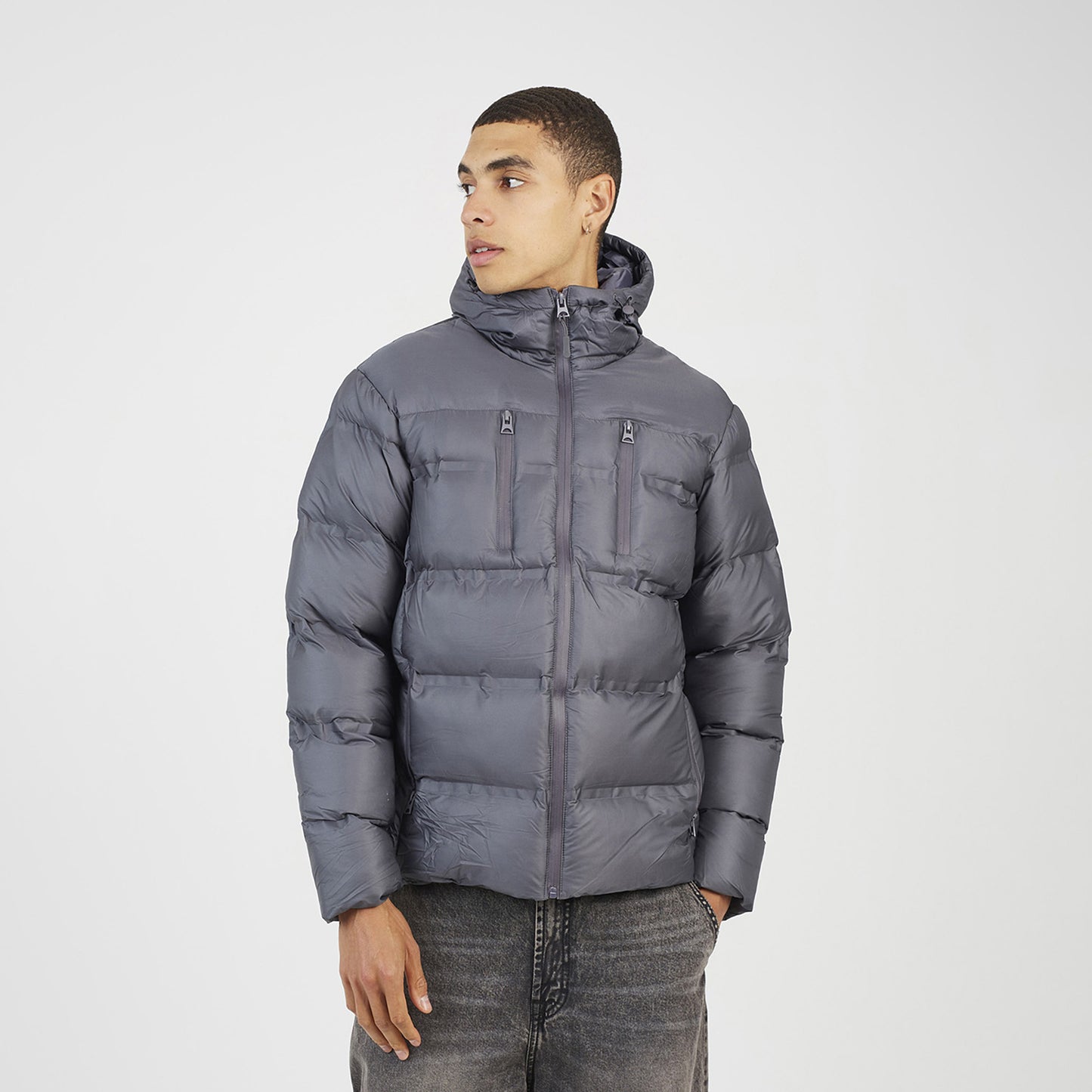 Brave Soul Grey Heat Sealed Hooded Padded Jacket - Grey Image 1