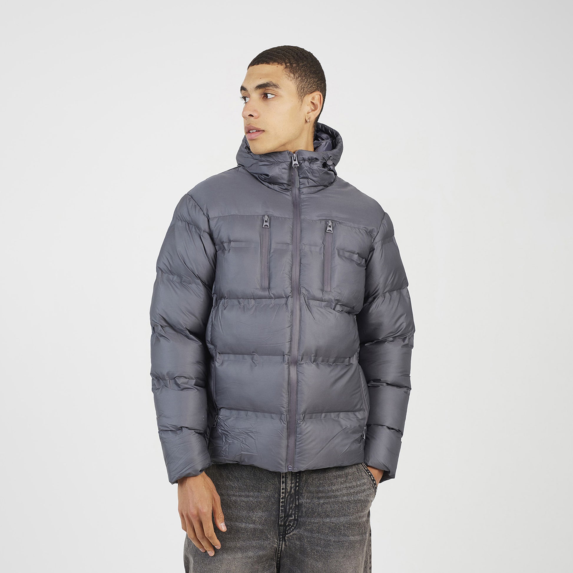 Brave Soul Grey Heat Sealed Hooded Padded Jacket - Grey Image 1