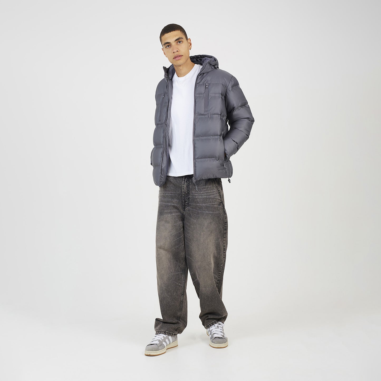 Brave Soul Grey Heat Sealed Hooded Padded Jacket - Grey Image 3