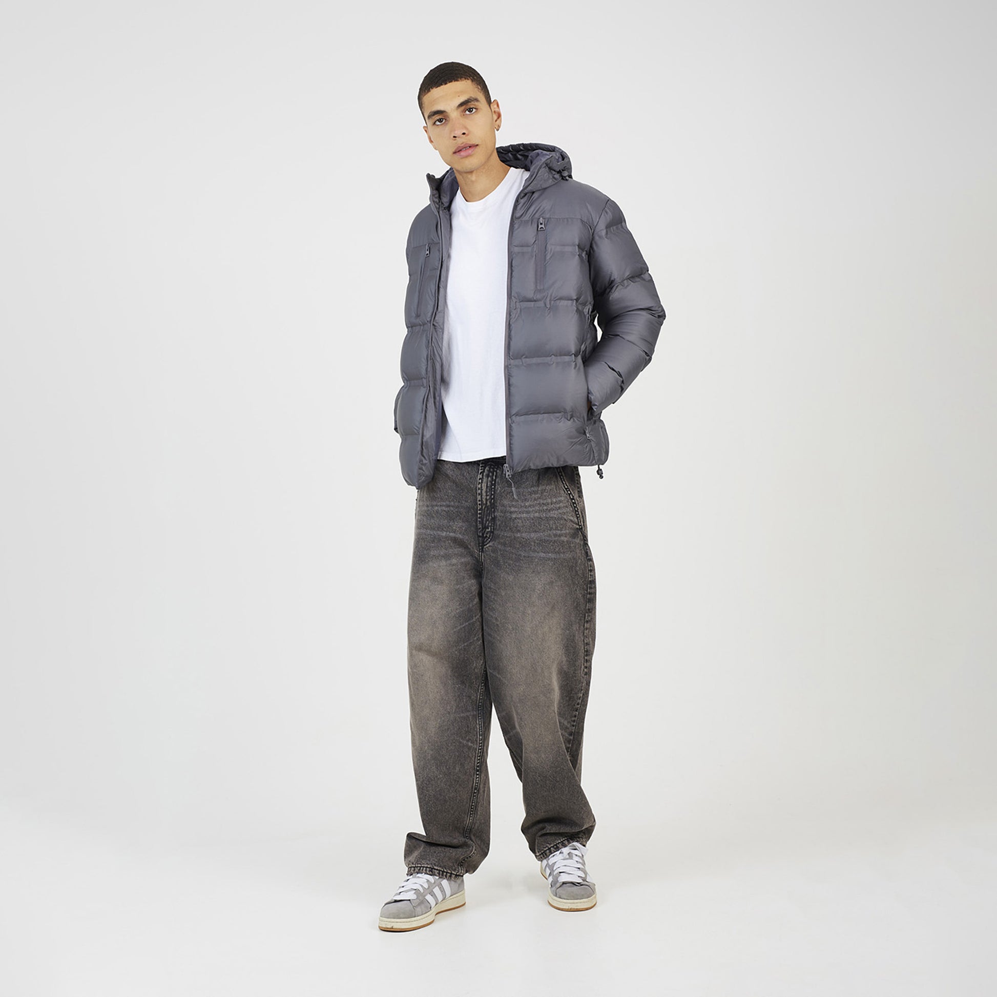 Brave Soul Grey Heat Sealed Hooded Padded Jacket - Grey Image 3