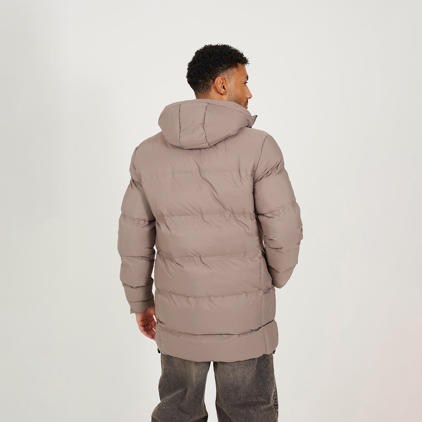 Brave Soul Taupe Longline Padded Hooded Jacket - Taupe Image 2