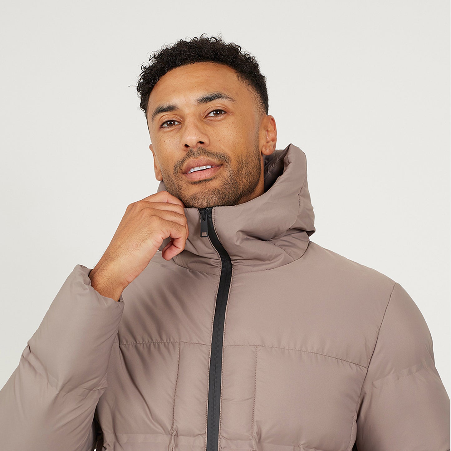Brave Soul Taupe Longline Padded Hooded Jacket - Taupe Image 4