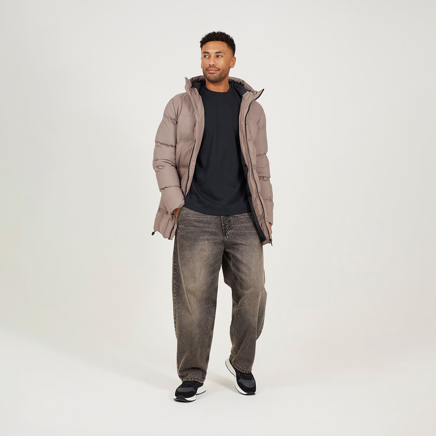 Brave Soul Taupe Longline Padded Hooded Jacket - Taupe Image 3