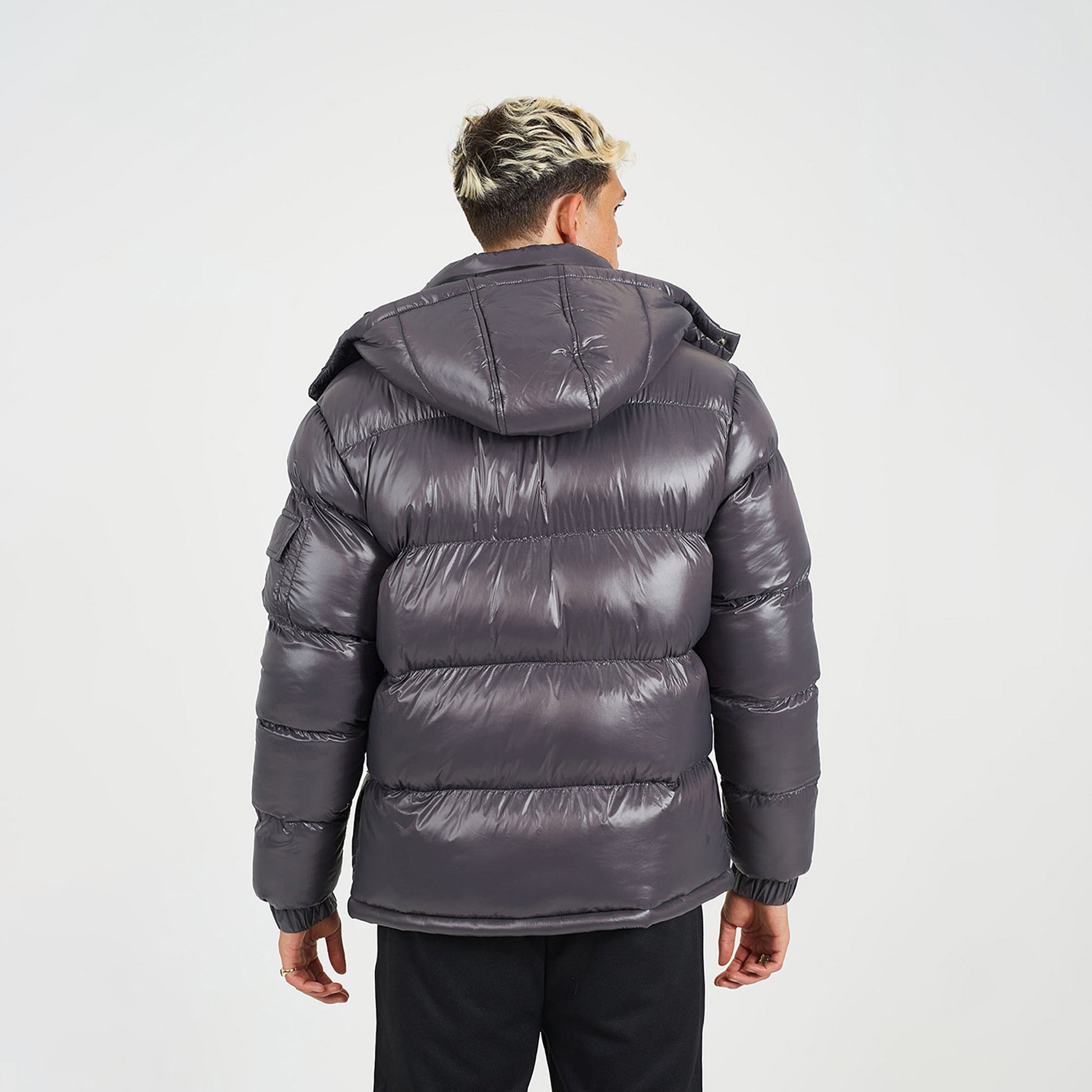 Brave Soul Grey Hooded Padded Puffer Jacket with Detachable Hood - Grey Image 2