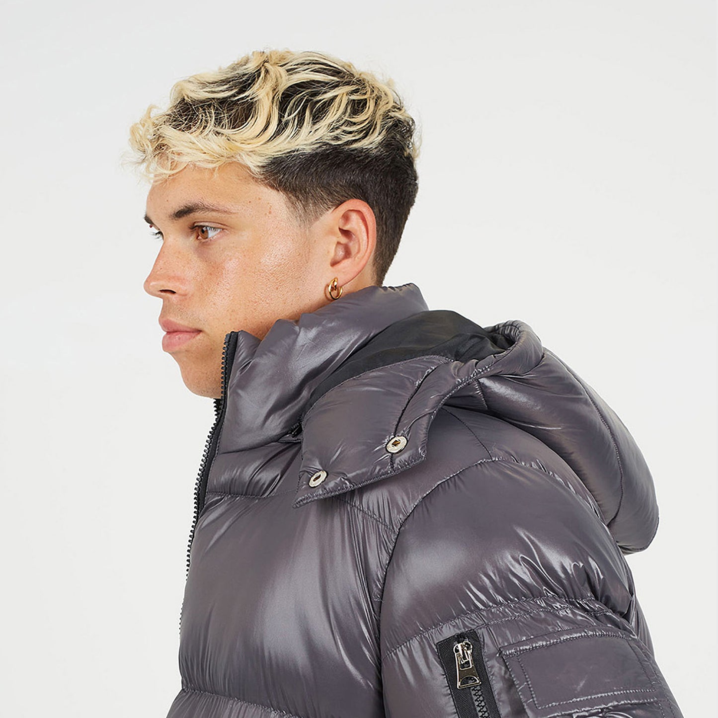 Brave Soul Grey Hooded Padded Puffer Jacket with Detachable Hood - Grey Image 4