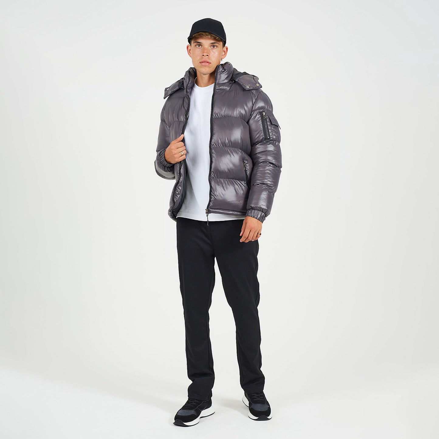 Brave Soul Grey Hooded Padded Puffer Jacket with Detachable Hood - Grey Image 3