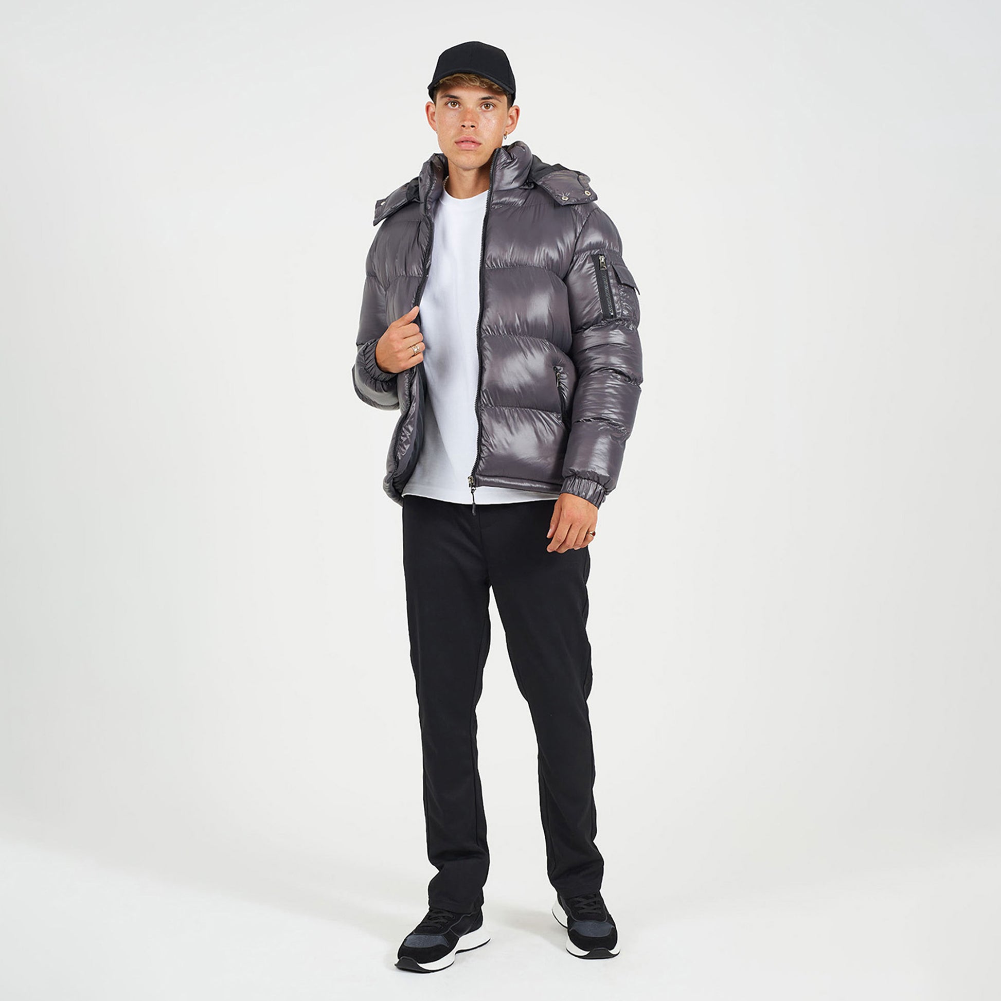 Brave Soul Grey Hooded Padded Puffer Jacket with Detachable Hood - Grey Image 3