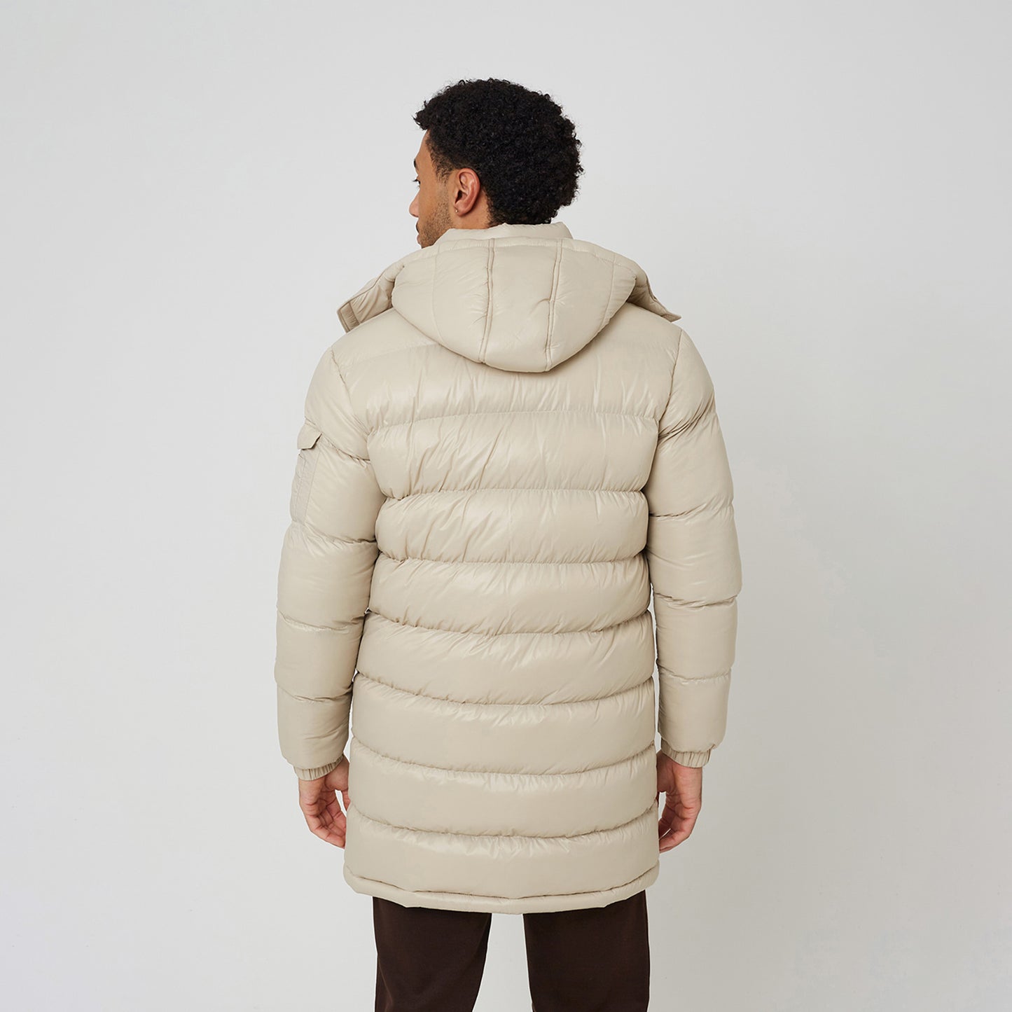 Brave Soul Stone Longline Hooded Padded Puffer Jacket - Stone Image 2