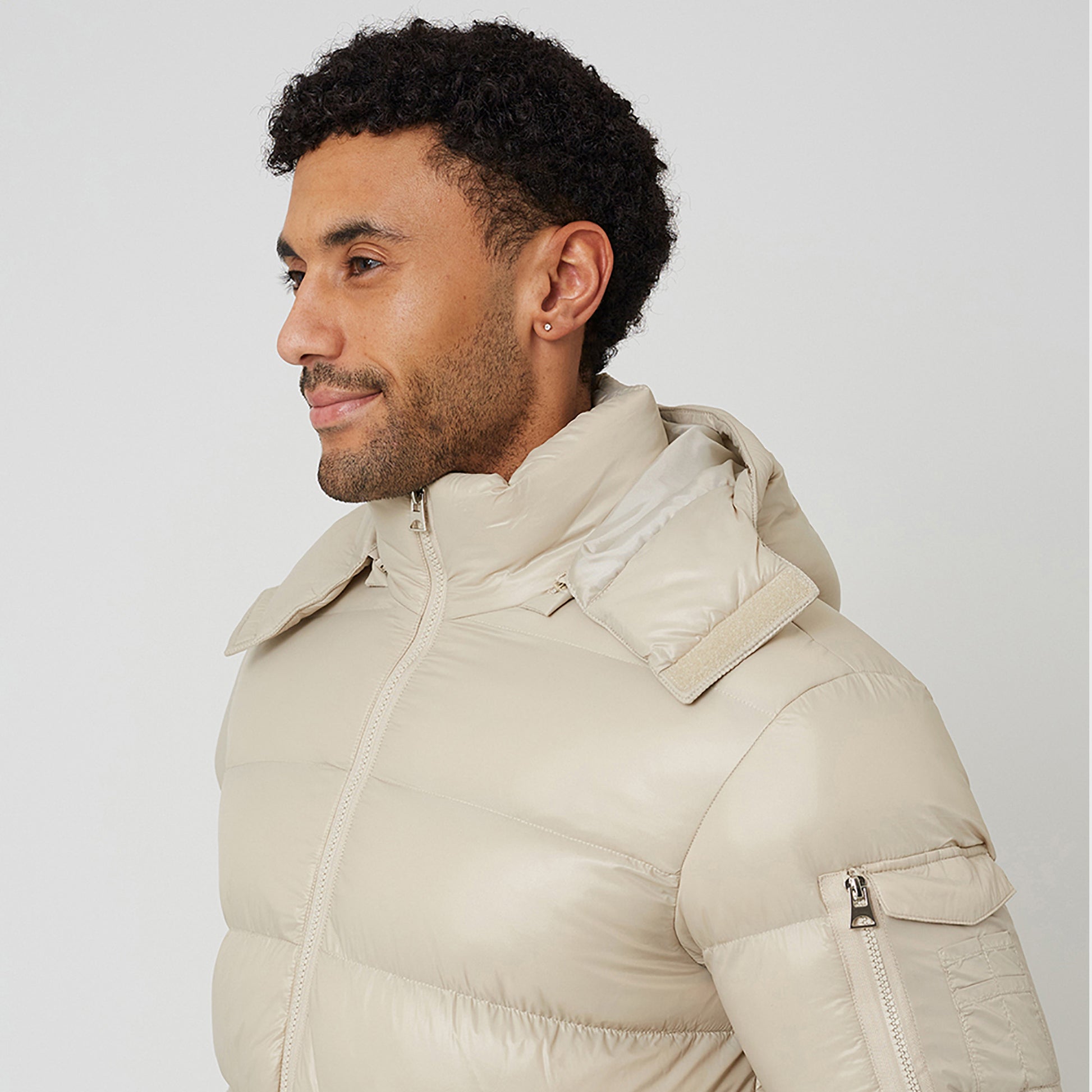 Brave Soul Stone Longline Hooded Padded Puffer Jacket - Stone Image 4