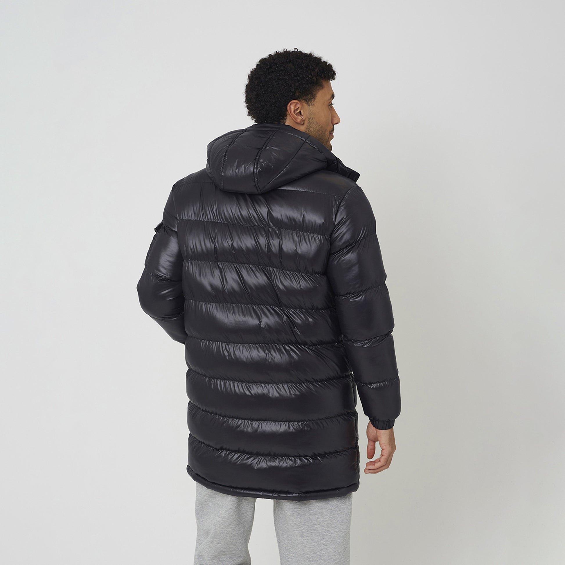 Brave Soul Black Longline Hooded Padded Puffer Jacket - Black Image 2