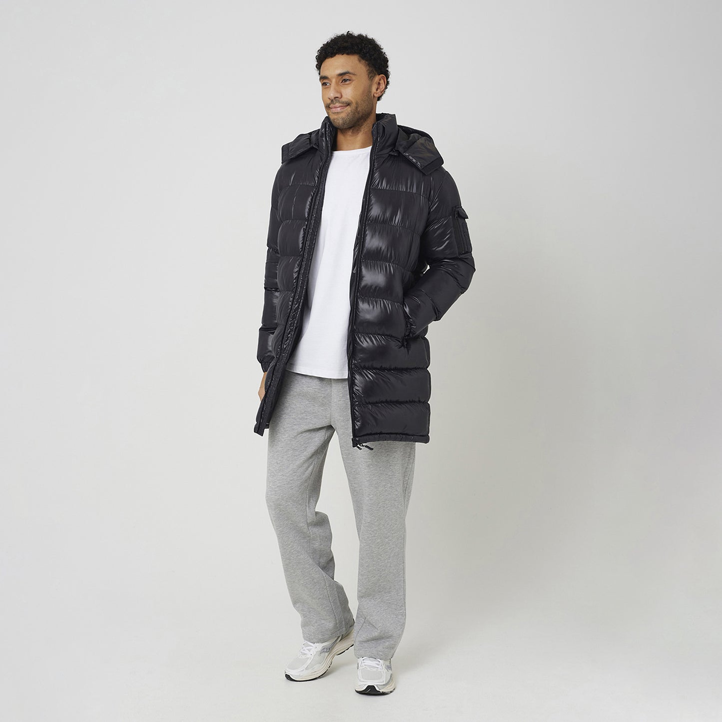 Brave Soul Black Longline Hooded Padded Puffer Jacket - Black Image 3