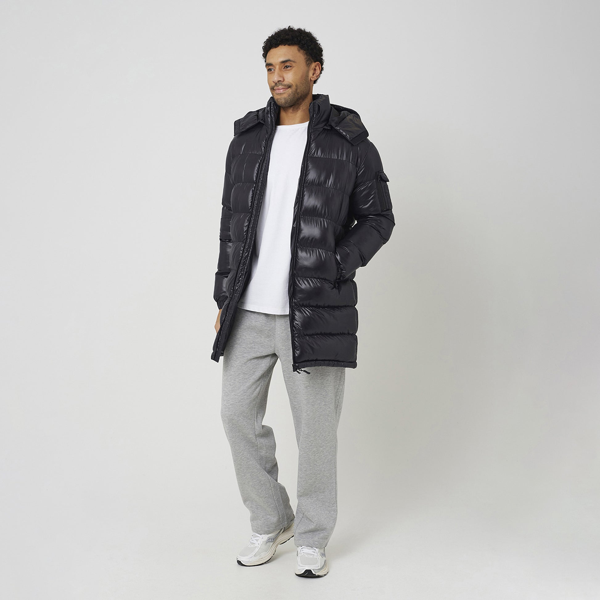 Brave Soul Black Longline Hooded Padded Puffer Jacket - Black Image 3