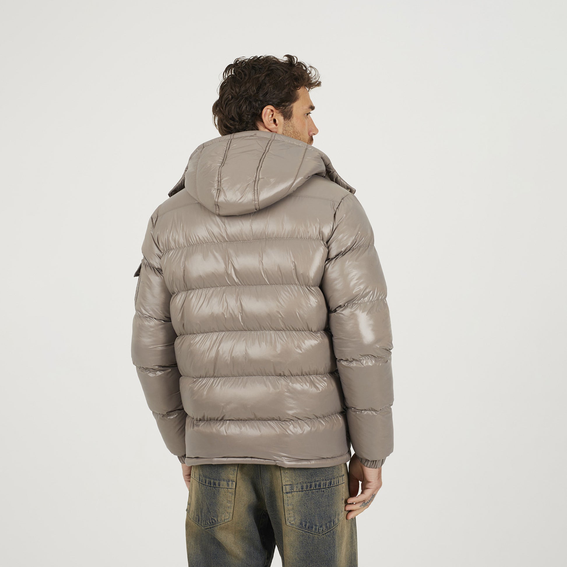 Brave Soul Taupe Hooded Padded Puffer Jacket with Detachable Hood - Taupe Image 2