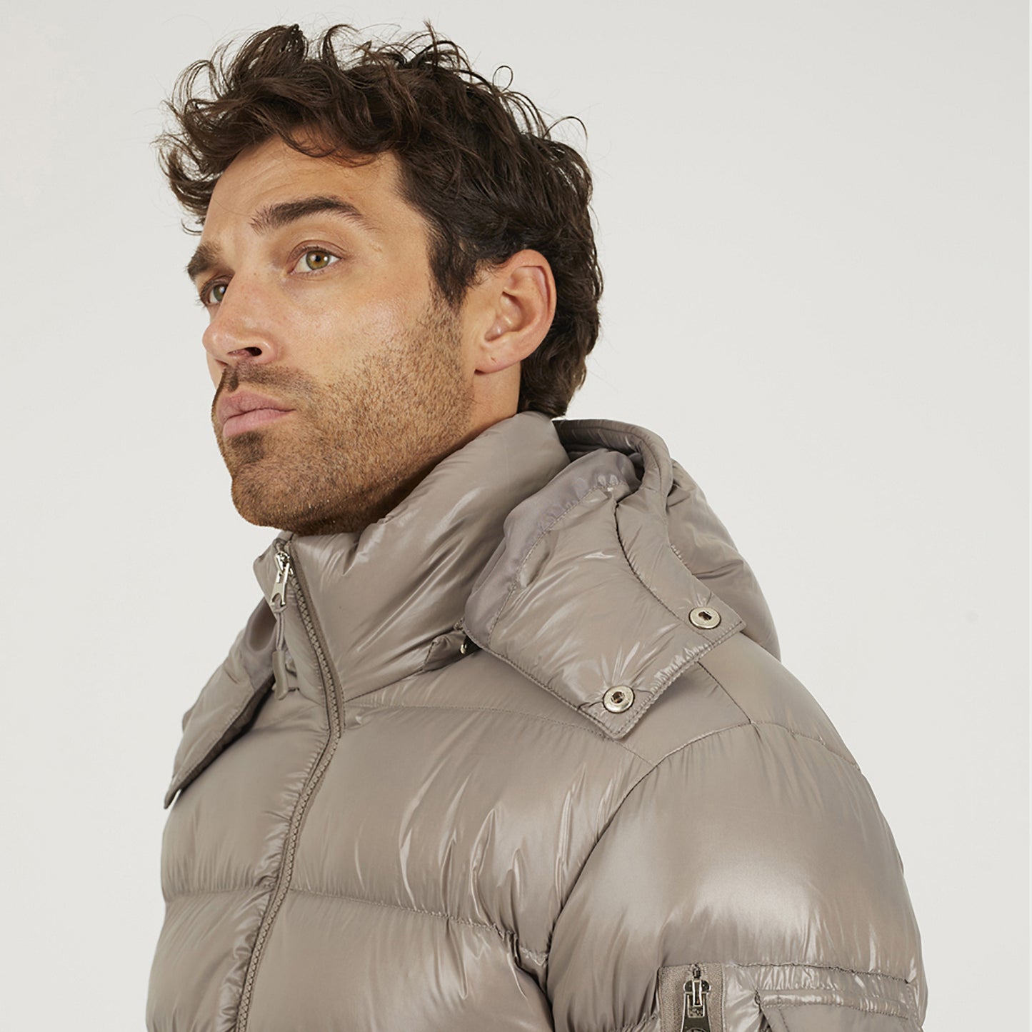 Brave Soul Taupe Hooded Padded Puffer Jacket with Detachable Hood - Taupe Image 4