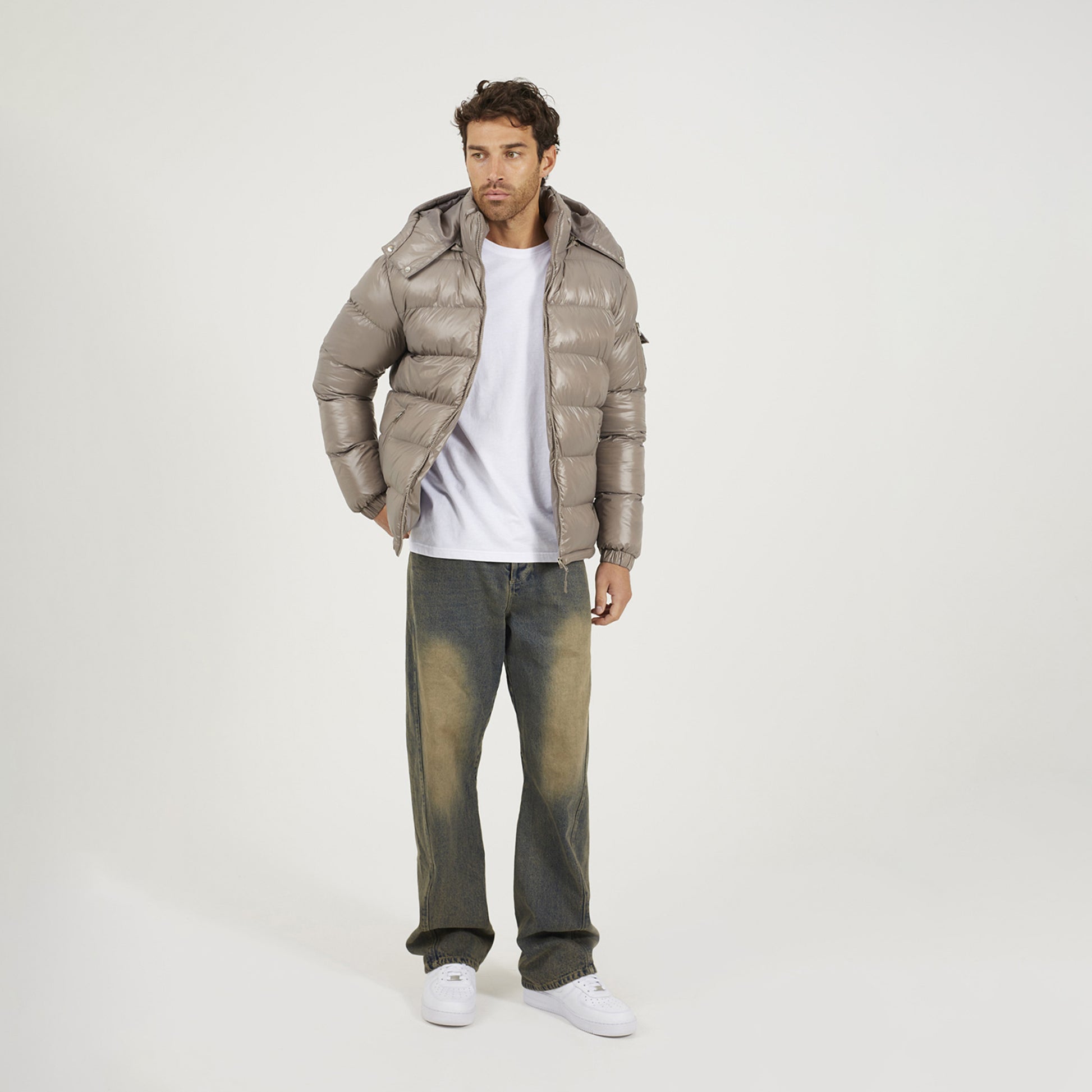 Brave Soul Taupe Hooded Padded Puffer Jacket with Detachable Hood - Taupe Image 3