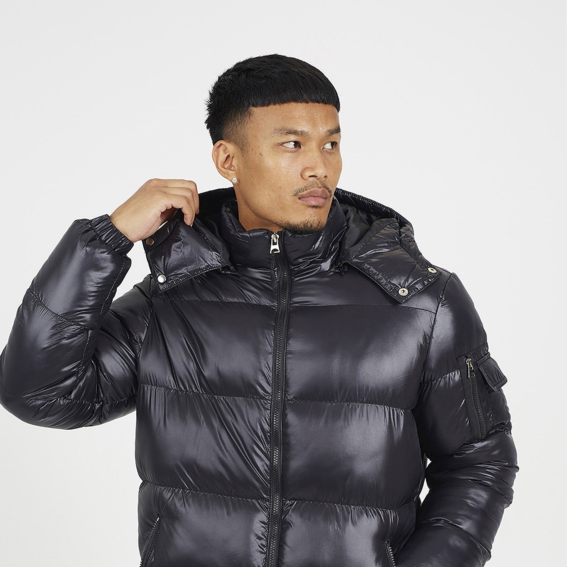 Brave Soul Black Hooded Padded Puffer Jacket with Detachable Hood - Black Image 1